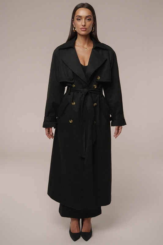 Black Elite Suede Coat JLUXLABEL