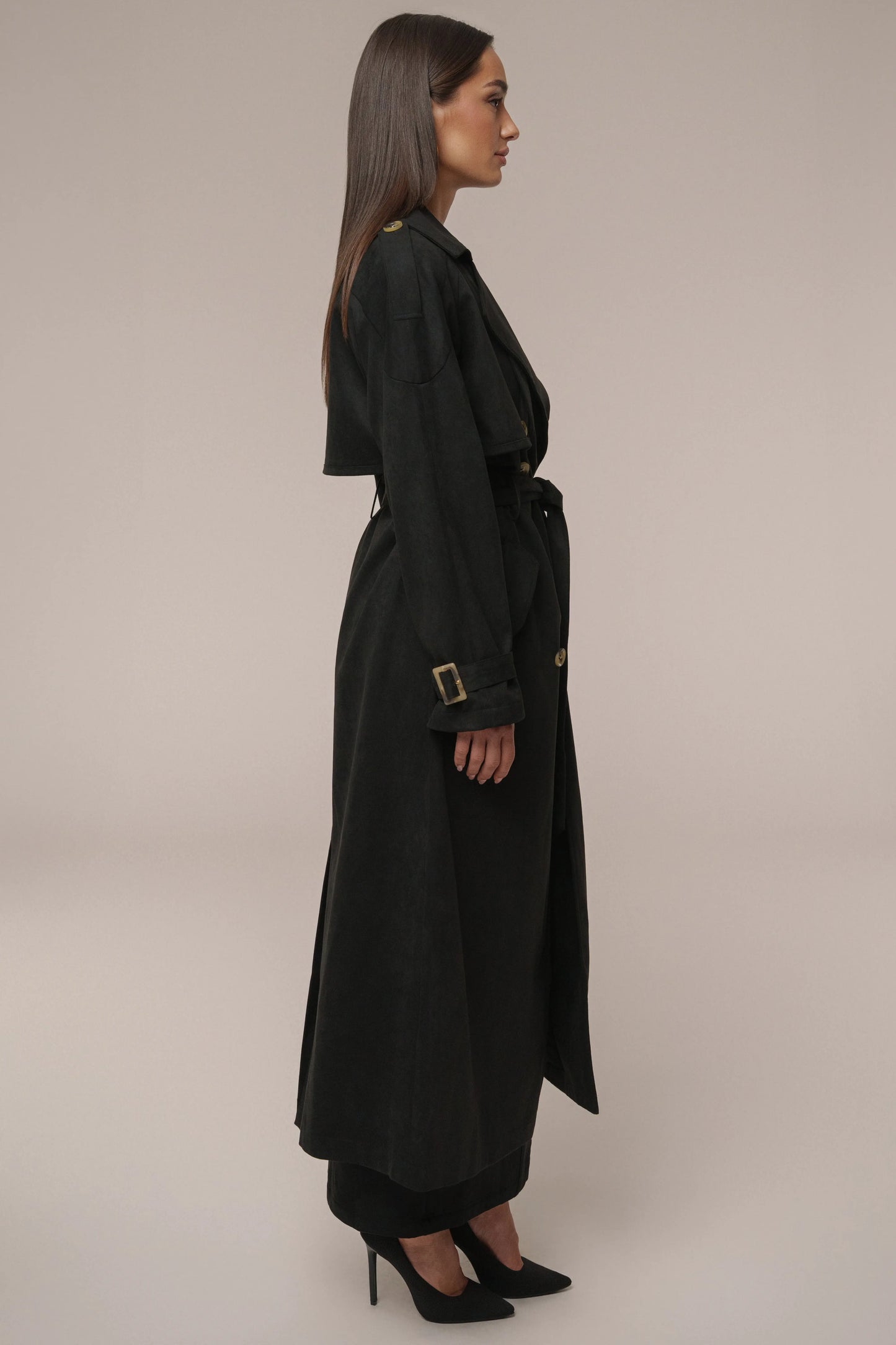 Black Elite Suede Coat JLUXLABEL