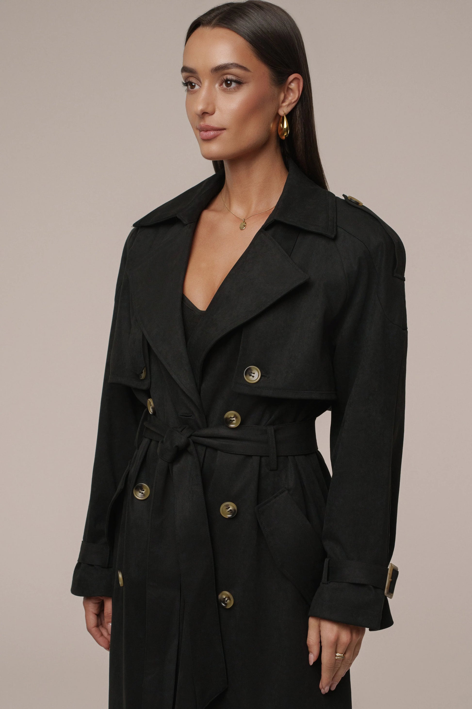 Black Elite Suede Coat JLUXLABEL
