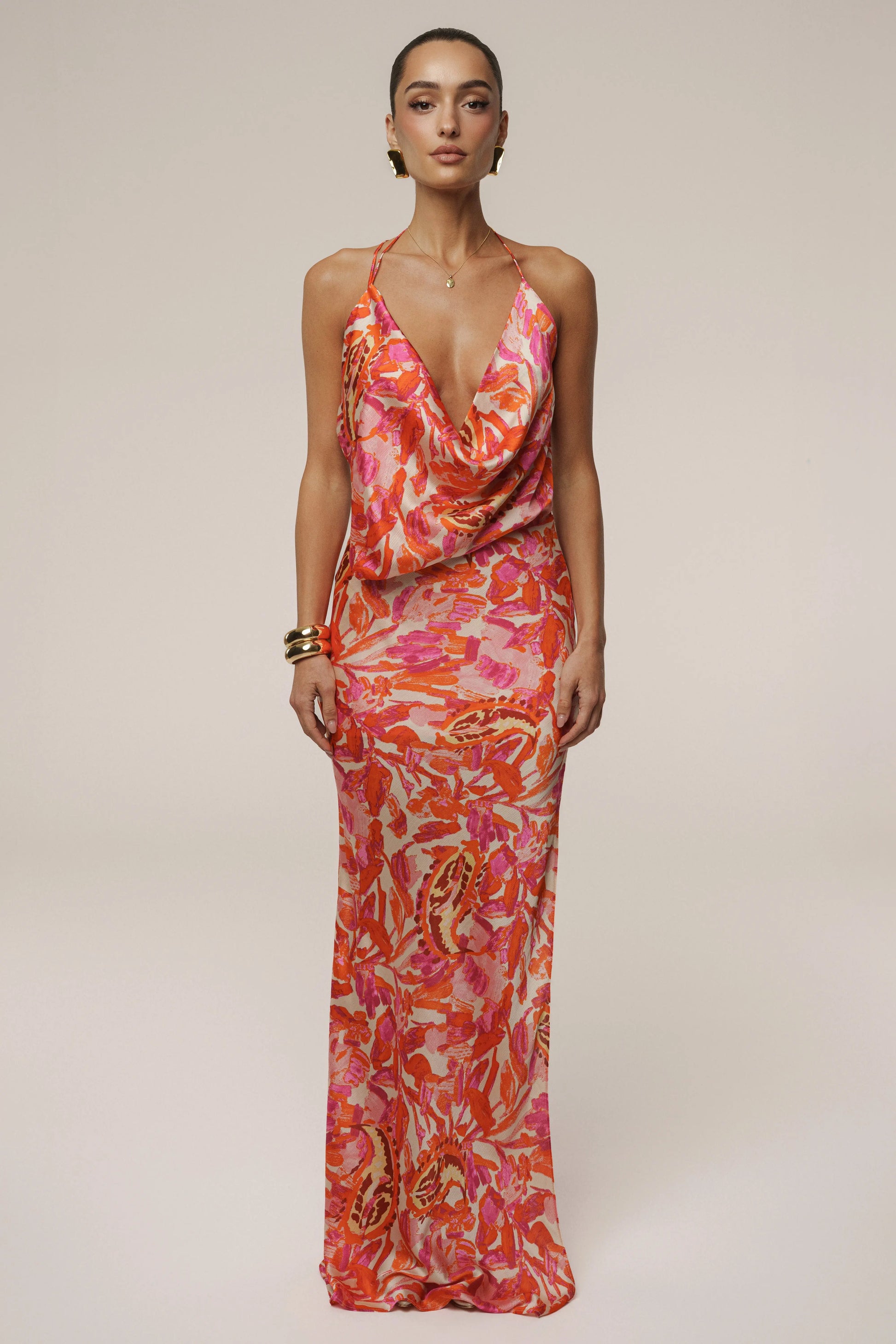 Pink Delmara Cowl Maxi Dress JLUXLABEL