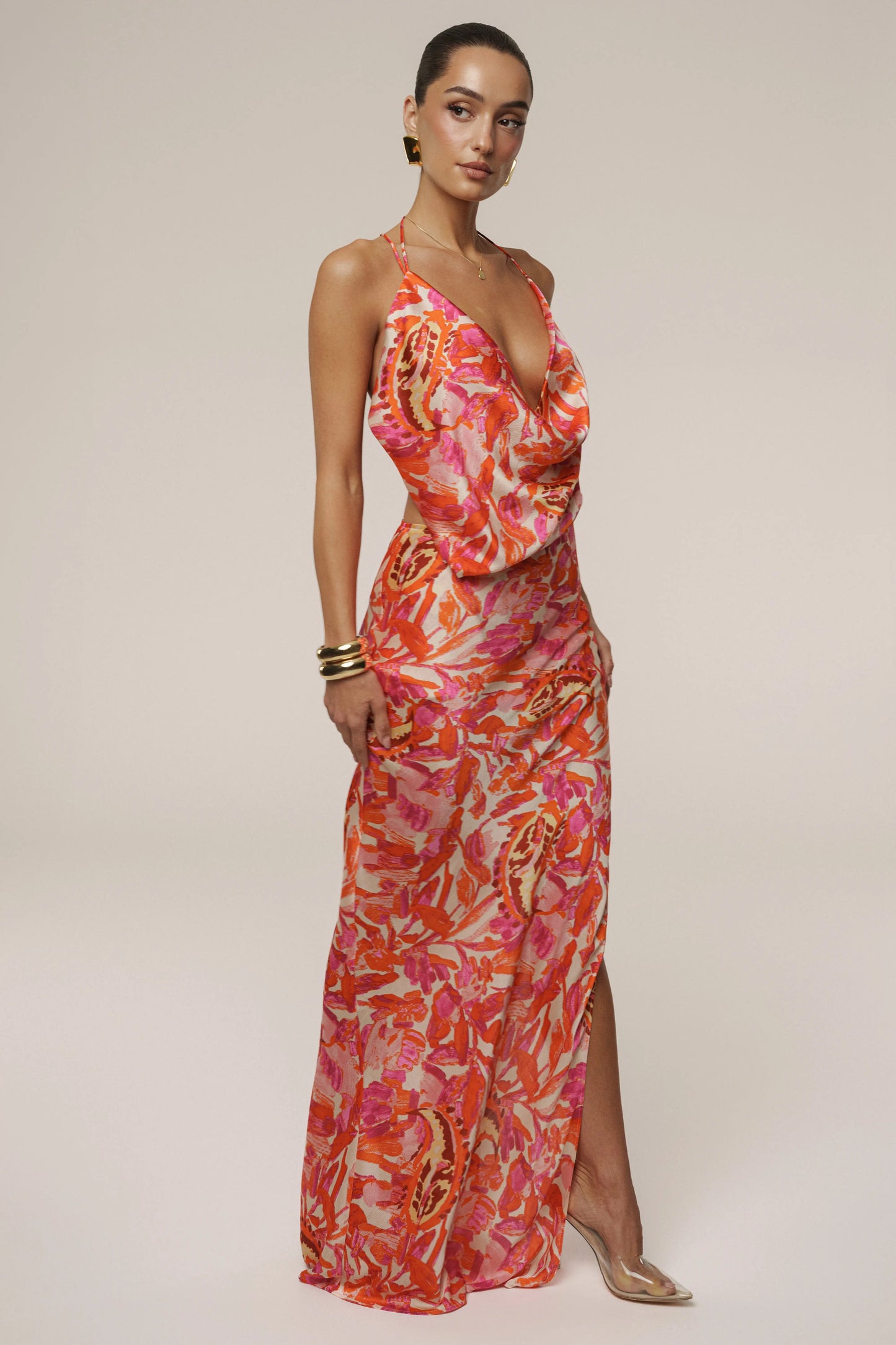 Pink Delmara Cowl Maxi Dress JLUXLABEL