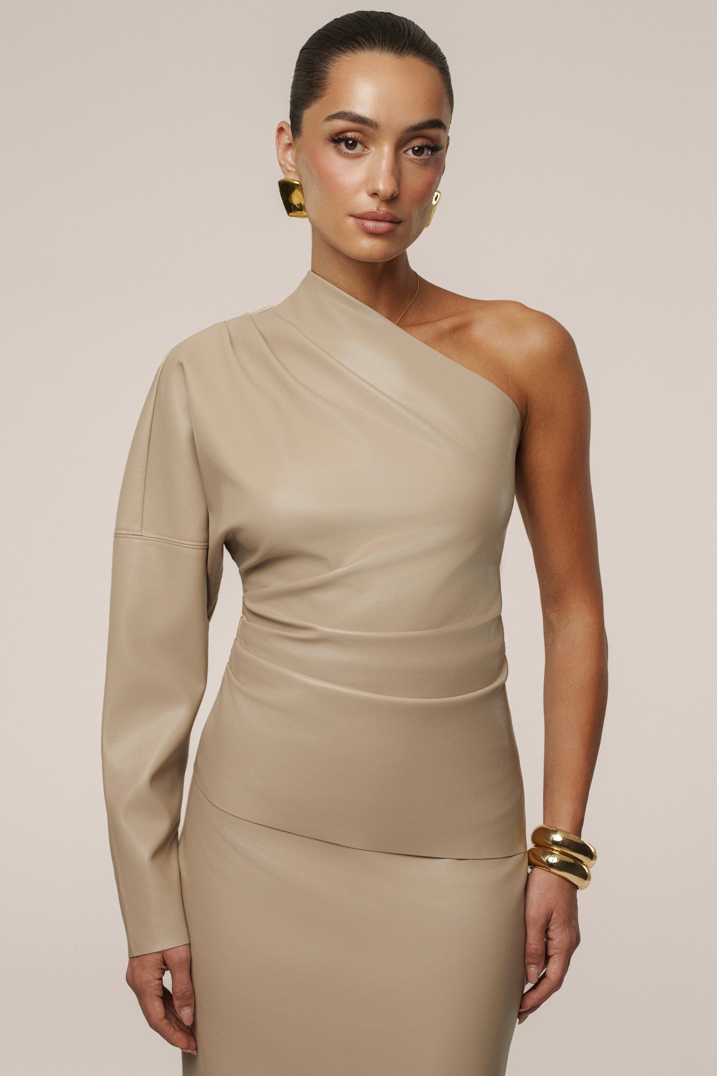 Tan Demi One Shoulder Top