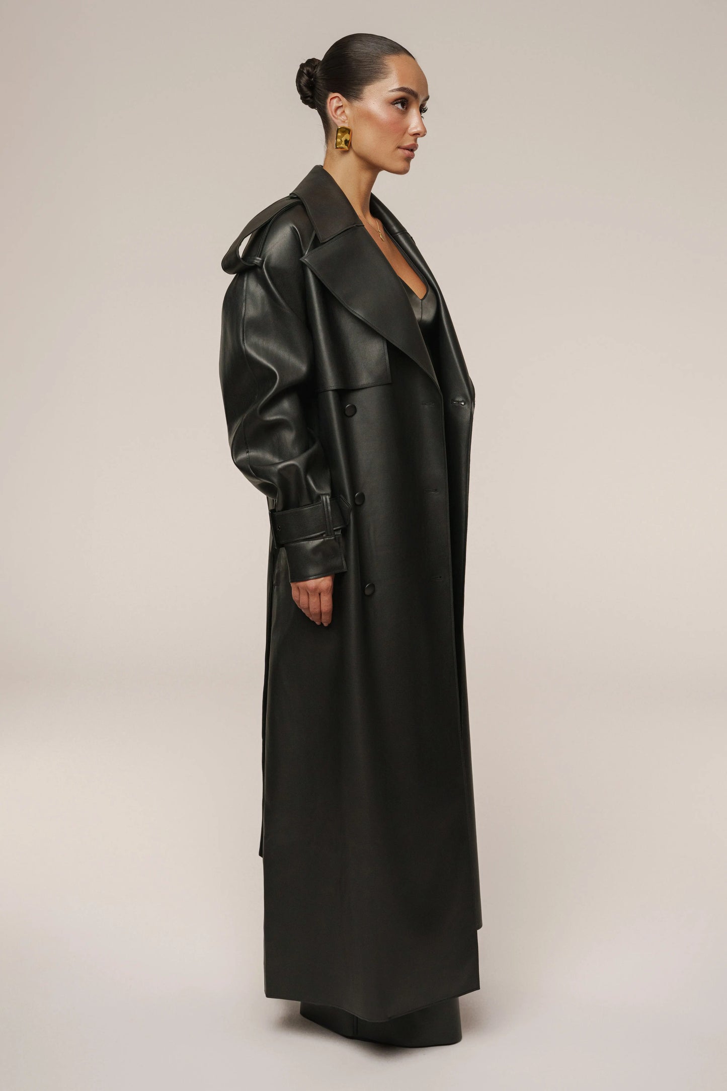Black The Icon PU Leather Coat JLUXLABEL