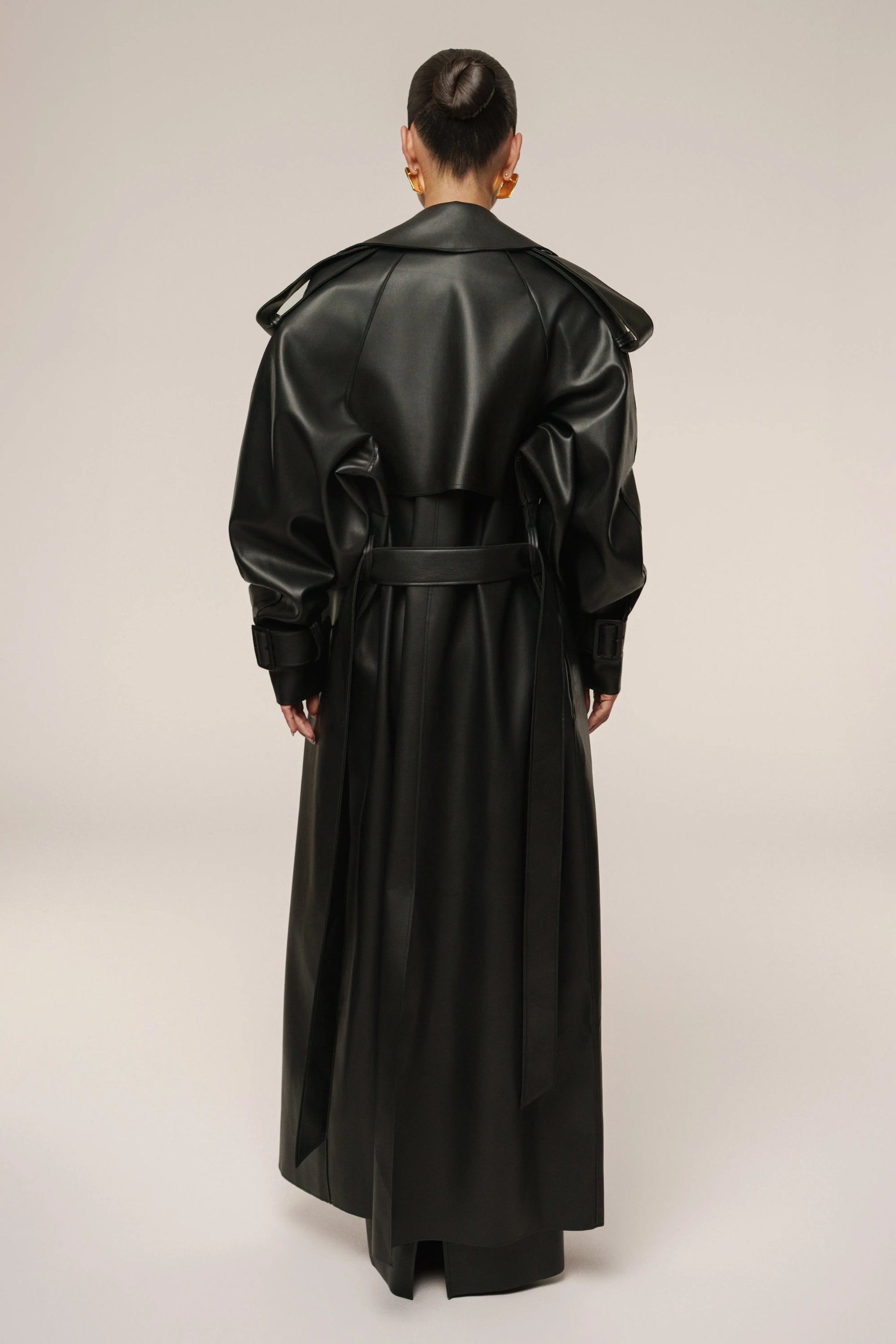 Black The Icon PU Leather Coat JLUXLABEL