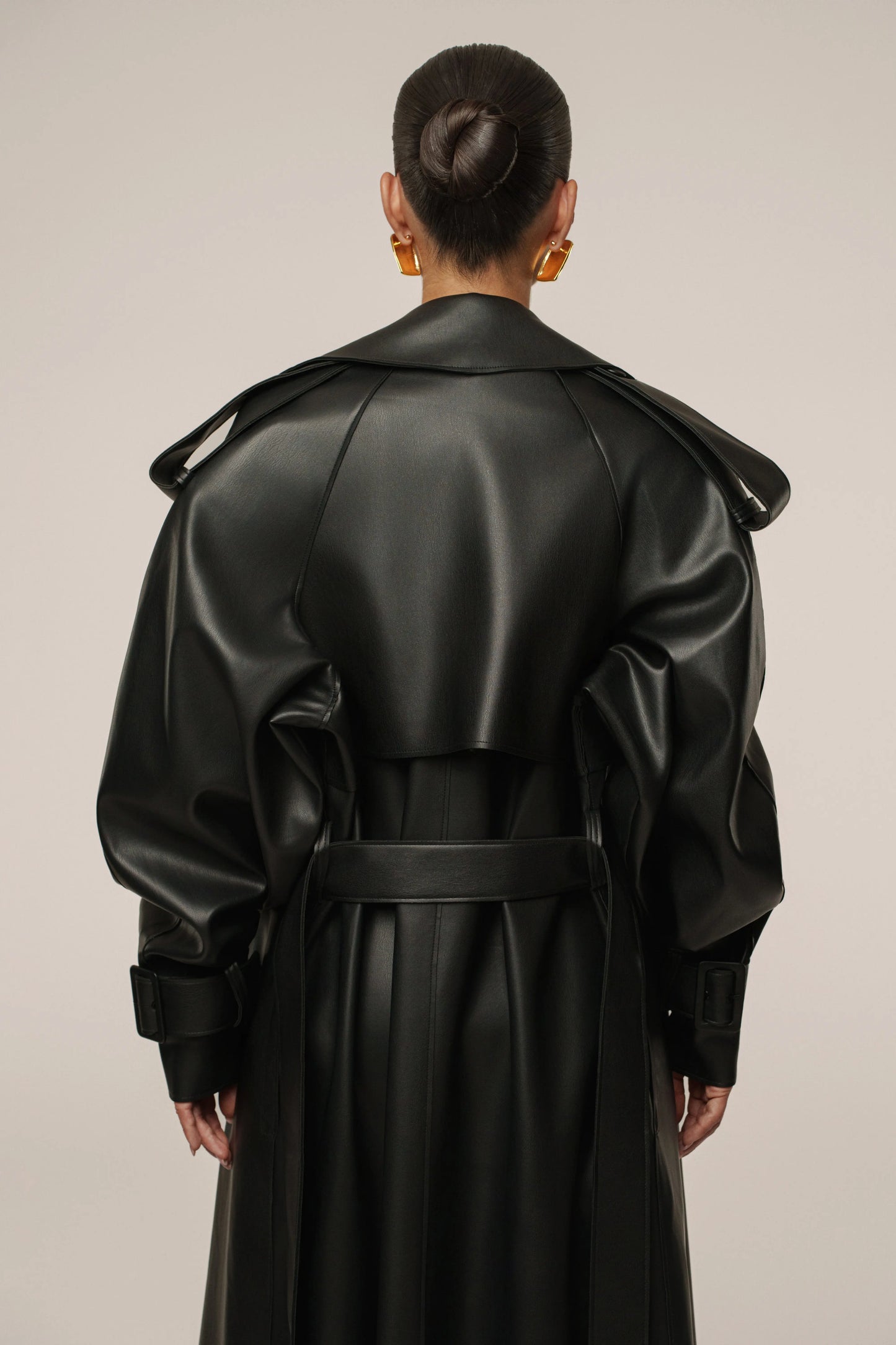 Black The Icon PU Leather Coat JLUXLABEL
