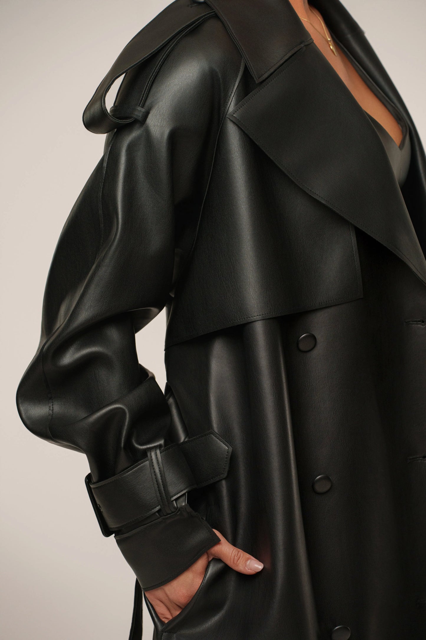 Black The Icon PU Leather Coat JLUXLABEL