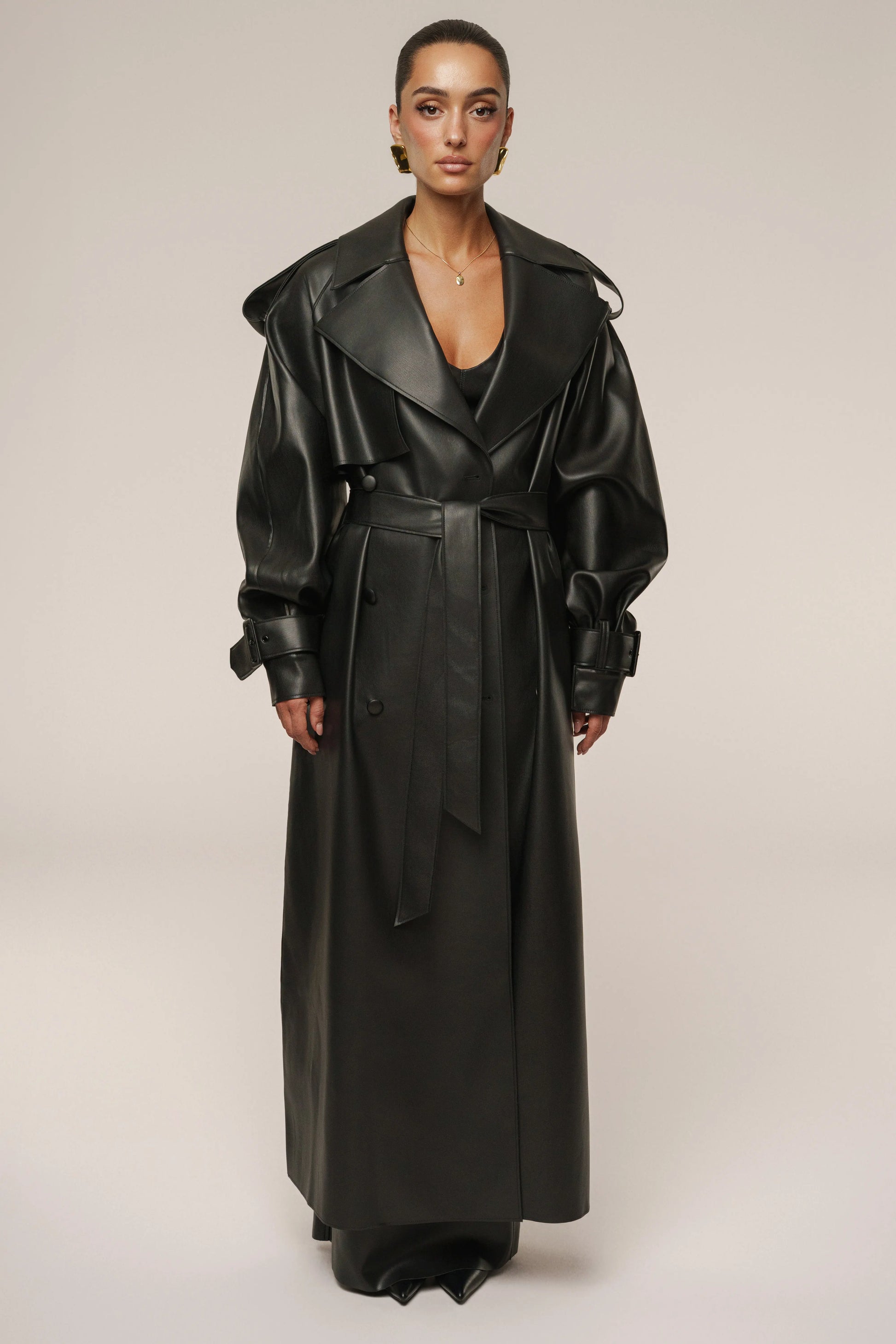 Black The Icon PU Leather Coat JLUXLABEL