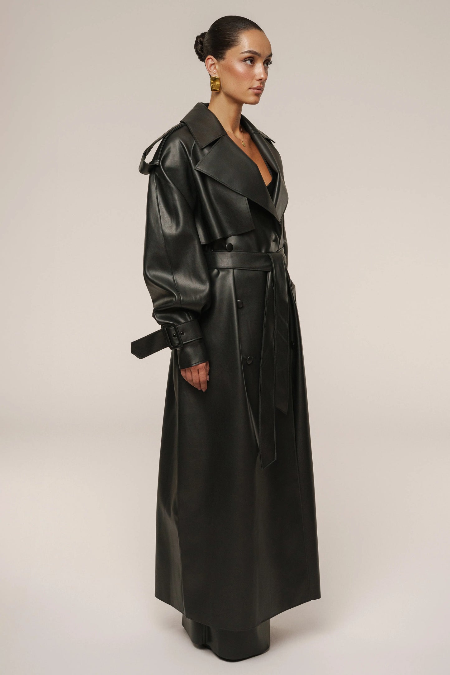 Black The Icon PU Leather Coat JLUXLABEL