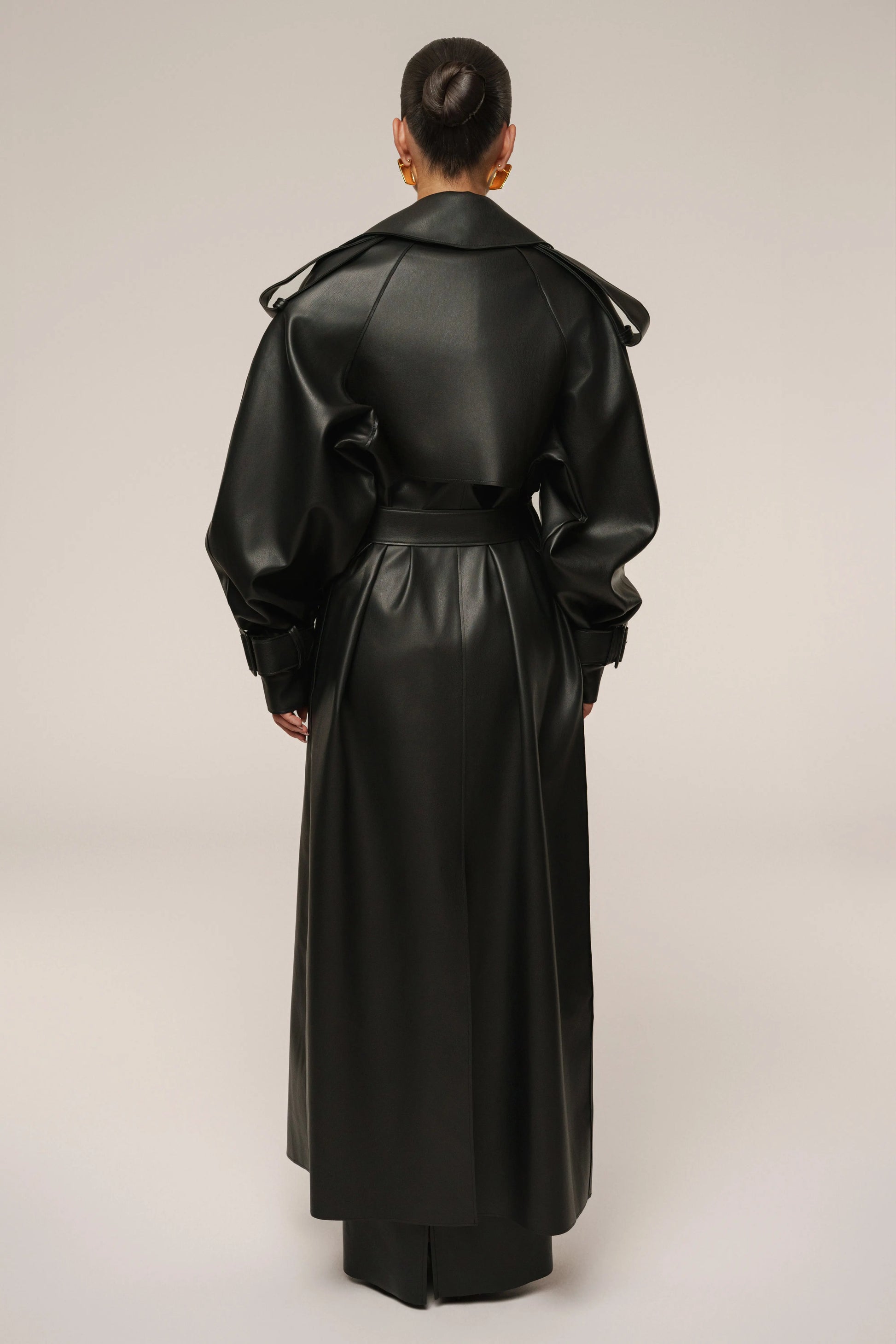 Black The Icon PU Leather Coat JLUXLABEL