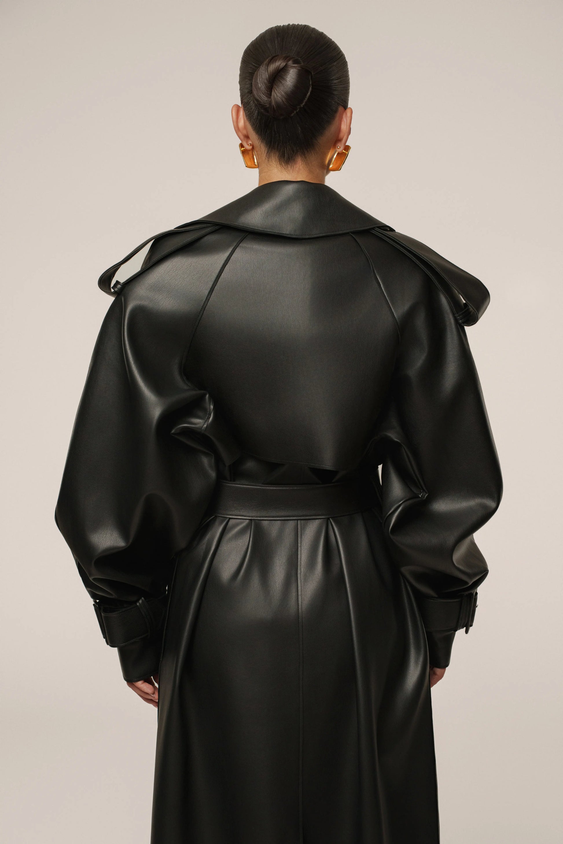 Black The Icon PU Leather Coat JLUXLABEL