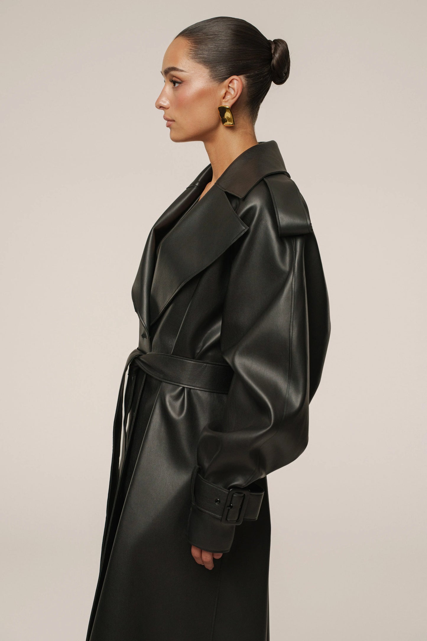 Black The Icon PU Leather Coat JLUXLABEL