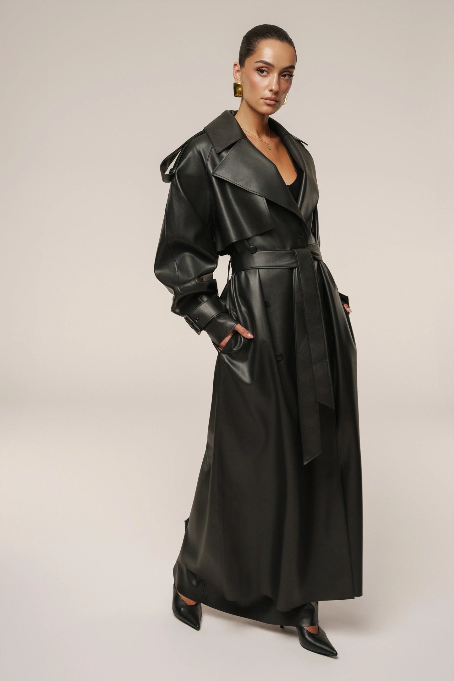 Black The Icon PU Leather Coat JLUXLABEL