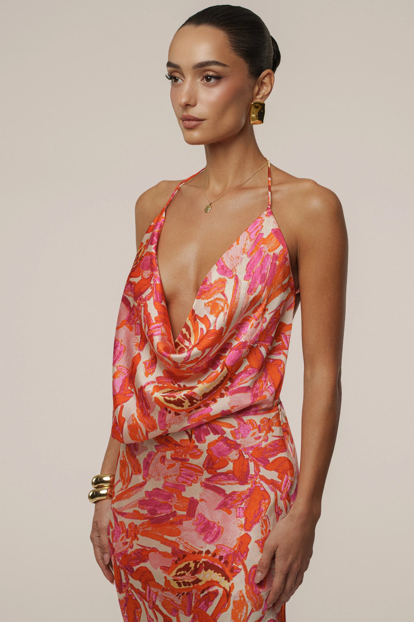 Pink Delmara Cowl Maxi Dress JLUXLABEL
