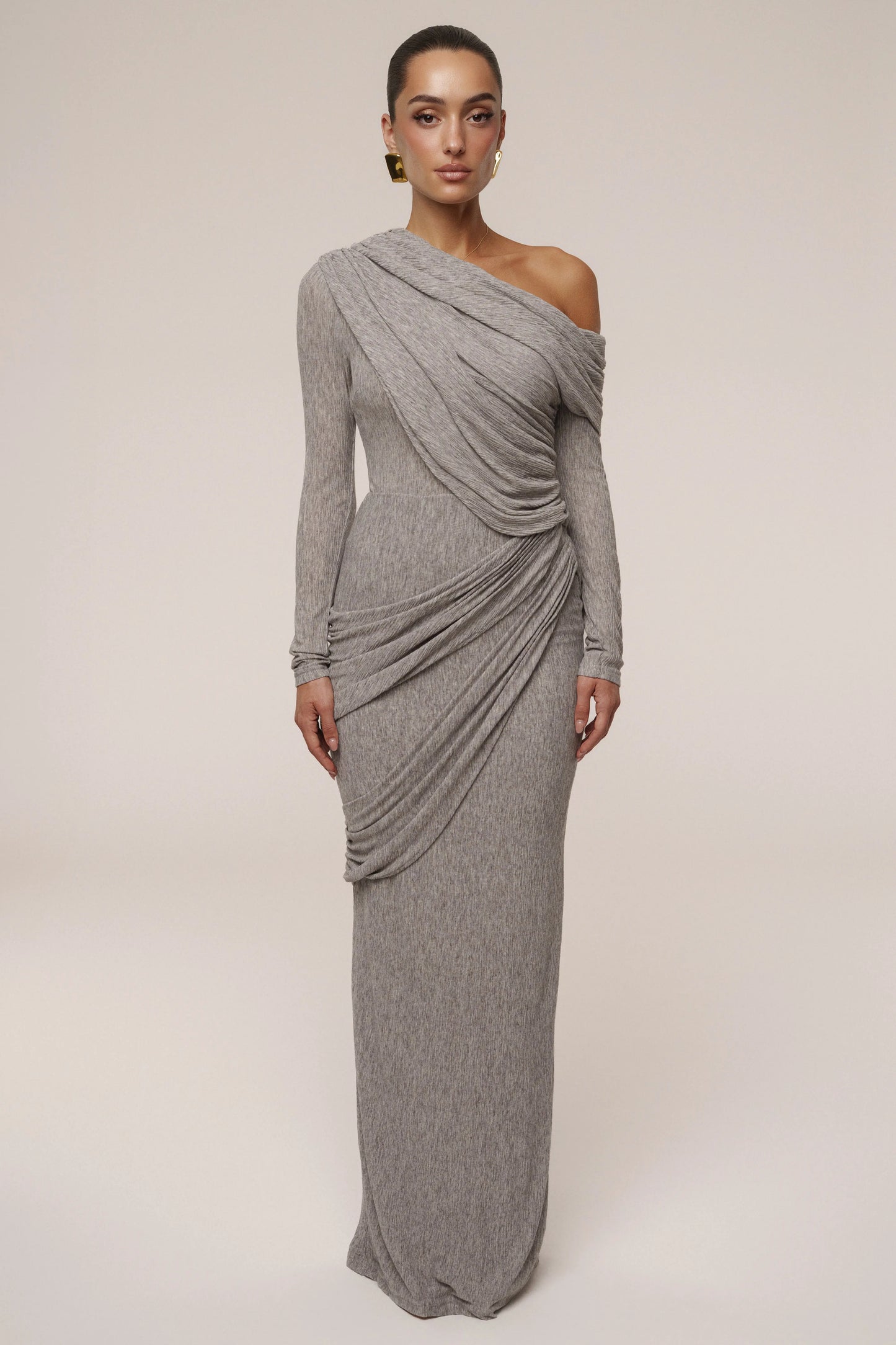 Grey Textured One Shoulder Bodysuit JLUXLABEL