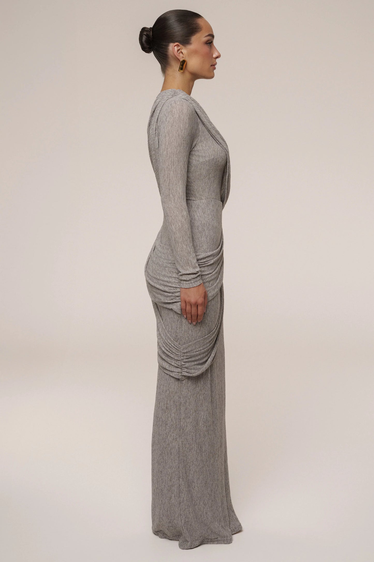 Grey Textured One Shoulder Bodysuit JLUXLABEL