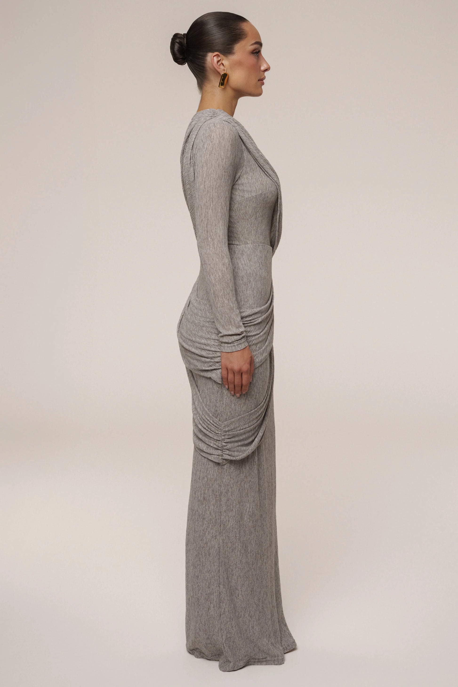Grey Textured One Shoulder Bodysuit JLUXLABEL