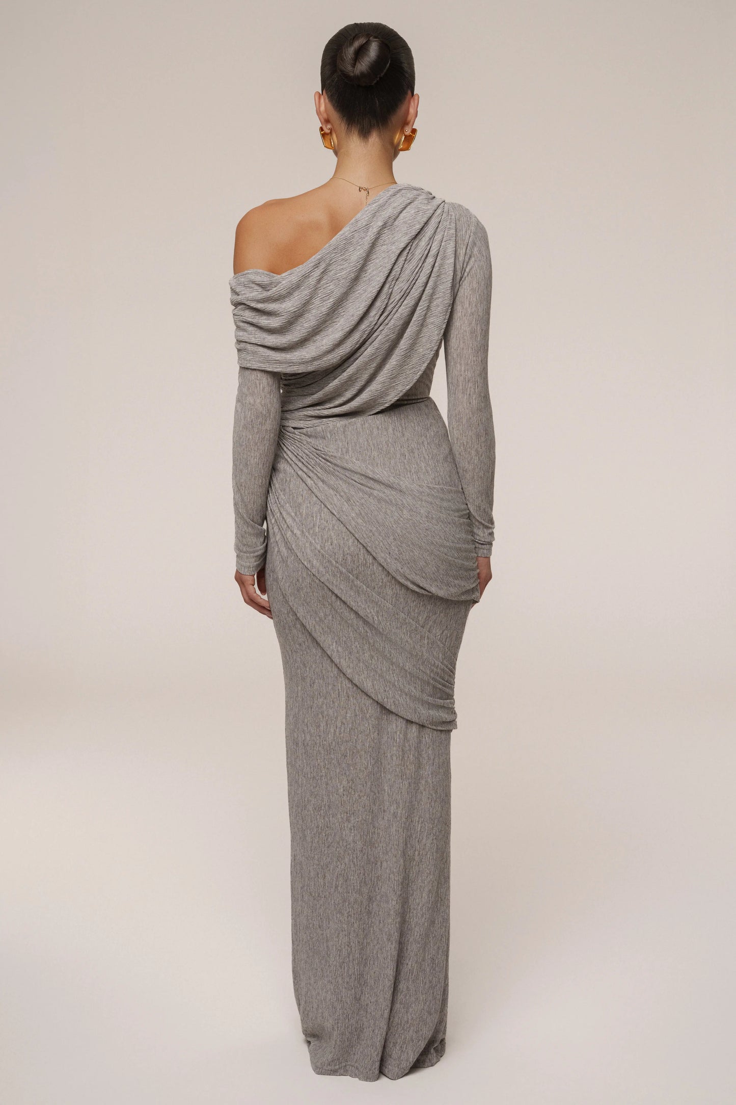 Grey Textured One Shoulder Bodysuit JLUXLABEL