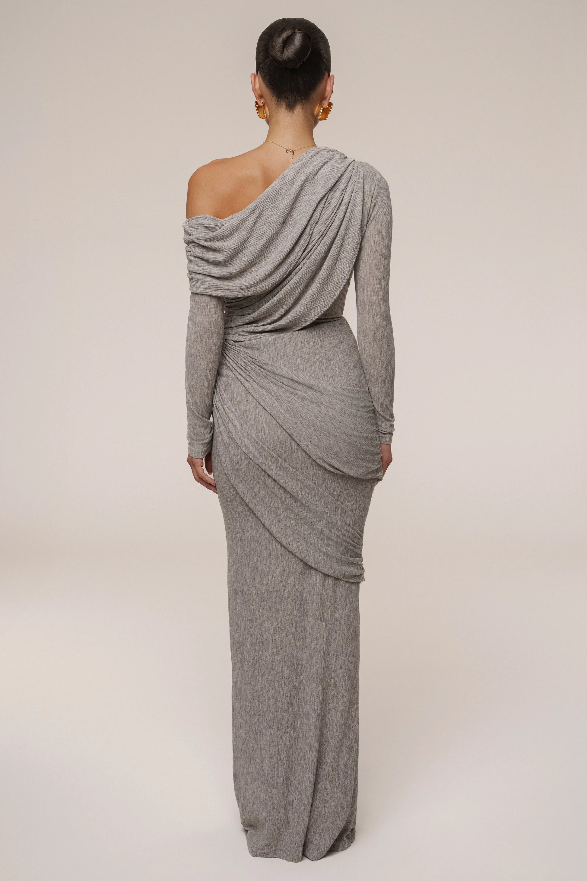 Grey Textured One Shoulder Bodysuit JLUXLABEL