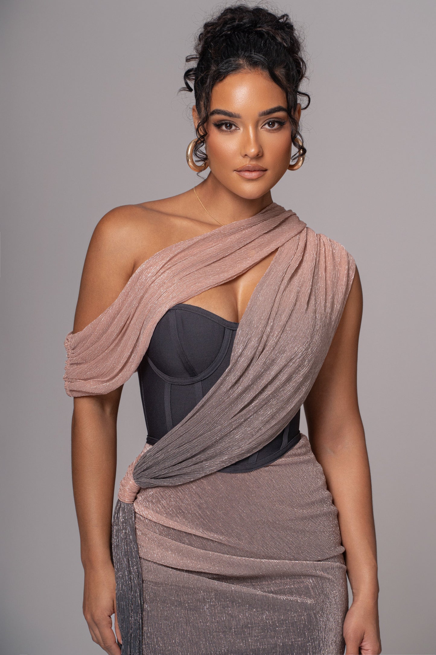 Pink Dusk Celestina Draped Maxi Dress JLUXLABEL