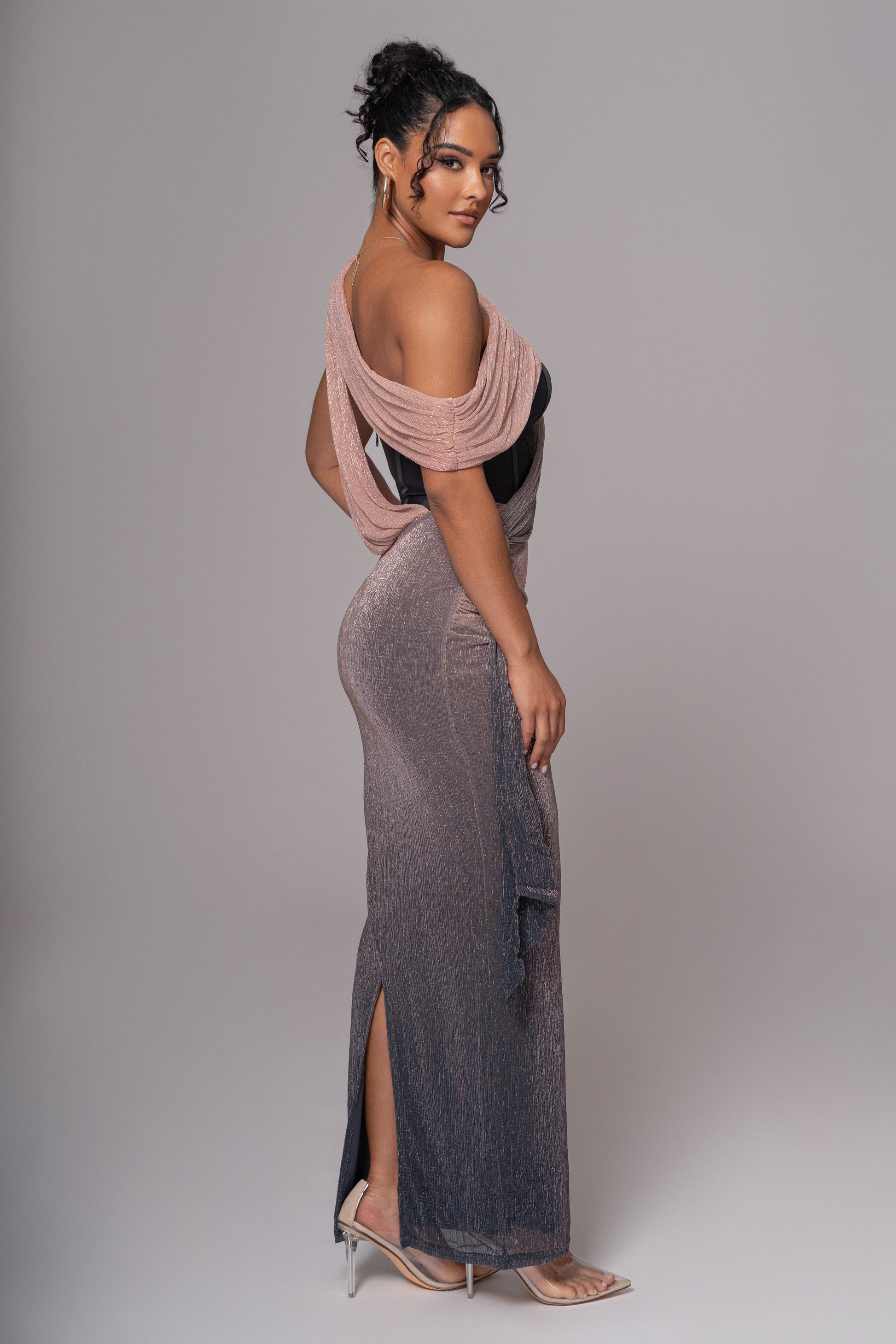 Pink Dusk Celestina Draped Maxi Dress JLUXLABEL