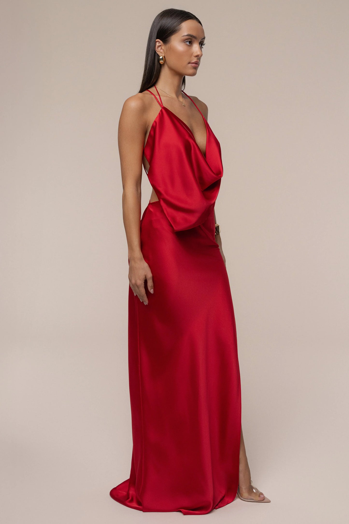 Red Delmara Cowl Maxi Dress JLUXLABEL