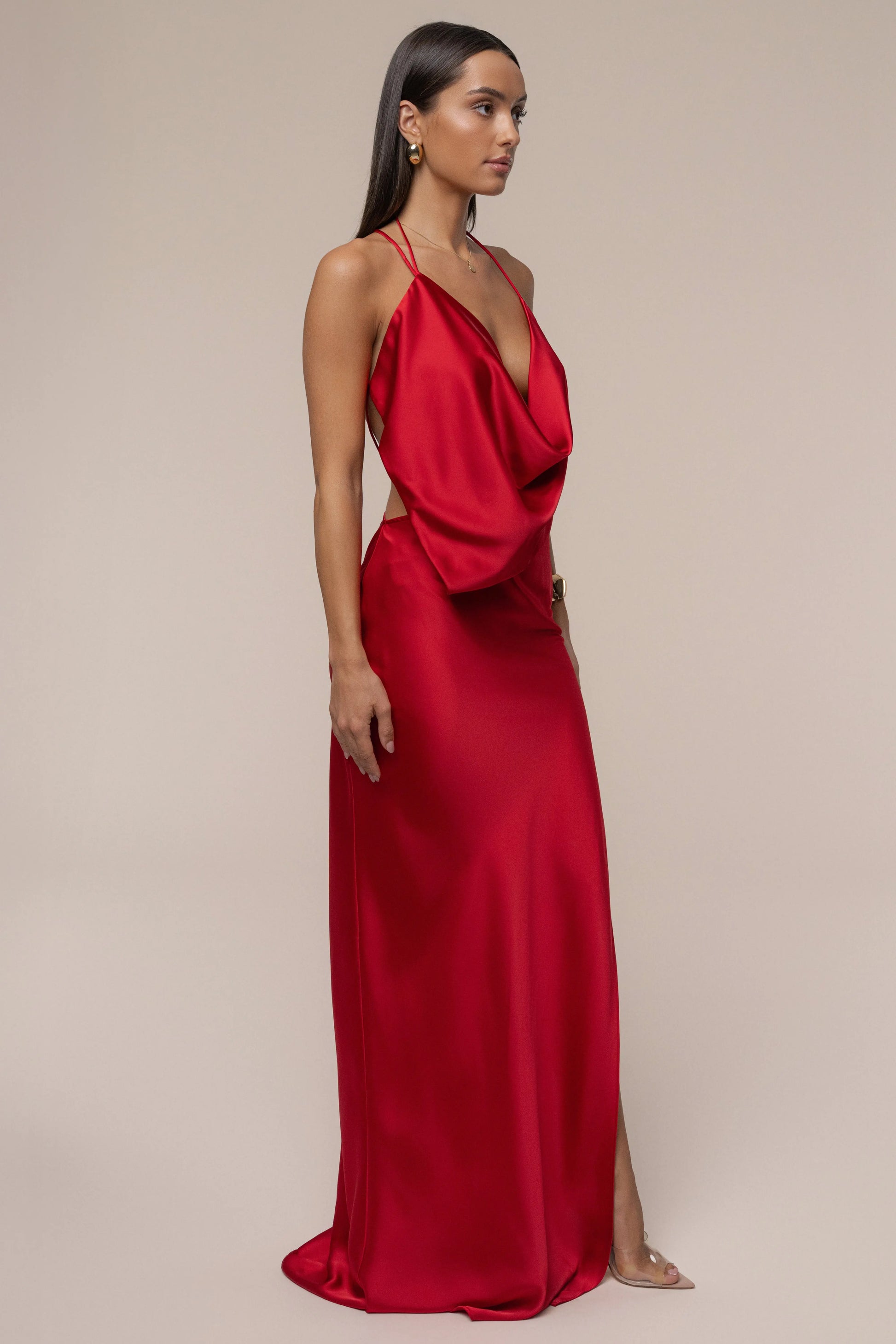 Red Delmara Cowl Maxi Dress JLUXLABEL