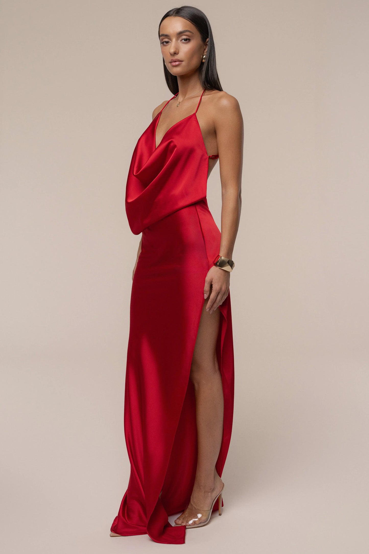 Red Delmara Cowl Maxi Dress JLUXLABEL