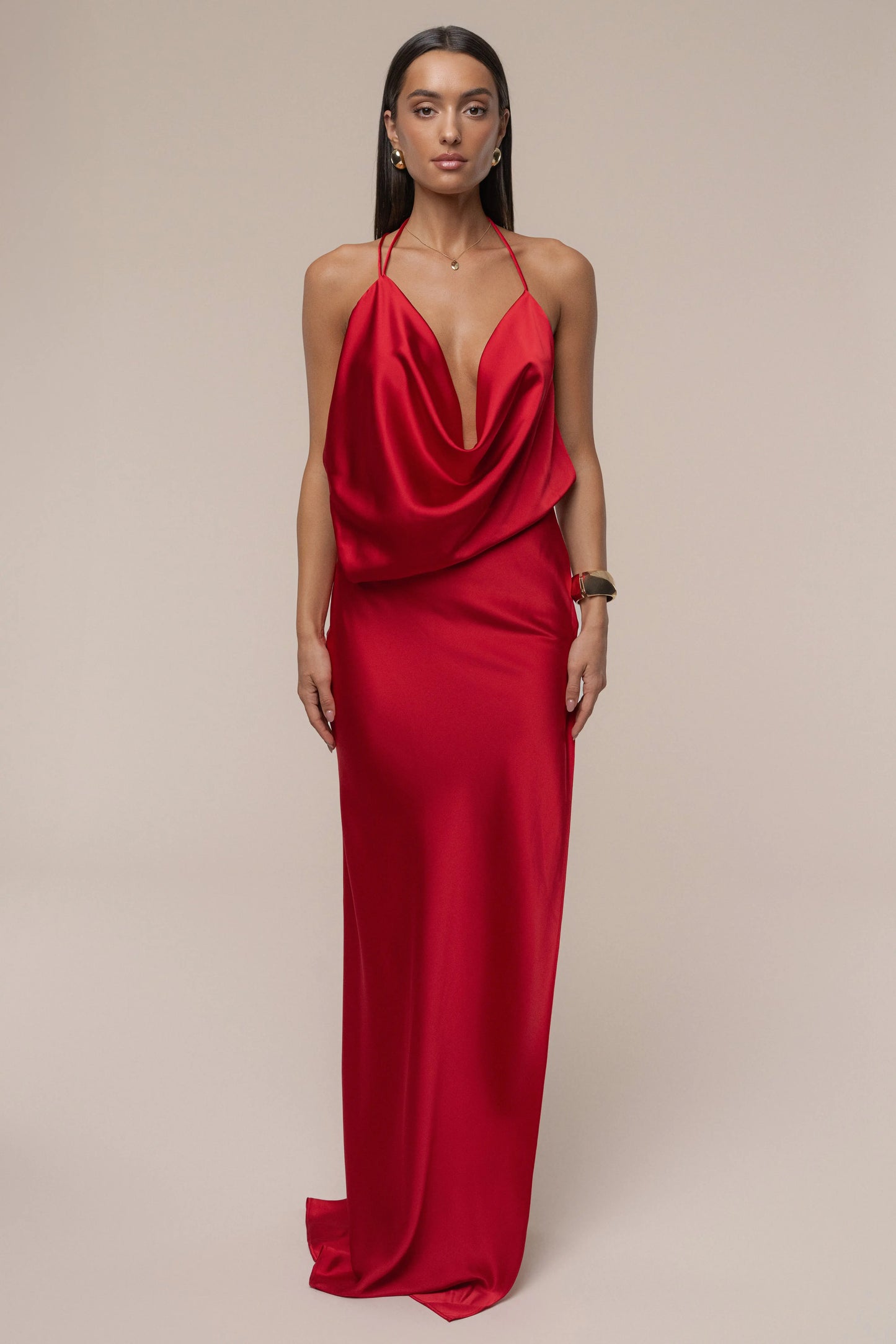 Red Delmara Cowl Maxi Dress JLUXLABEL