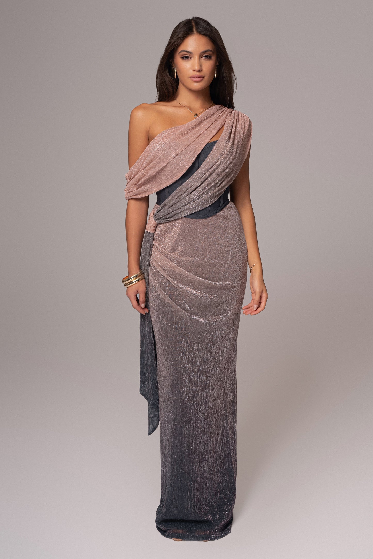 Pink Dusk Celestina Draped Maxi Dress JLUXLABEL