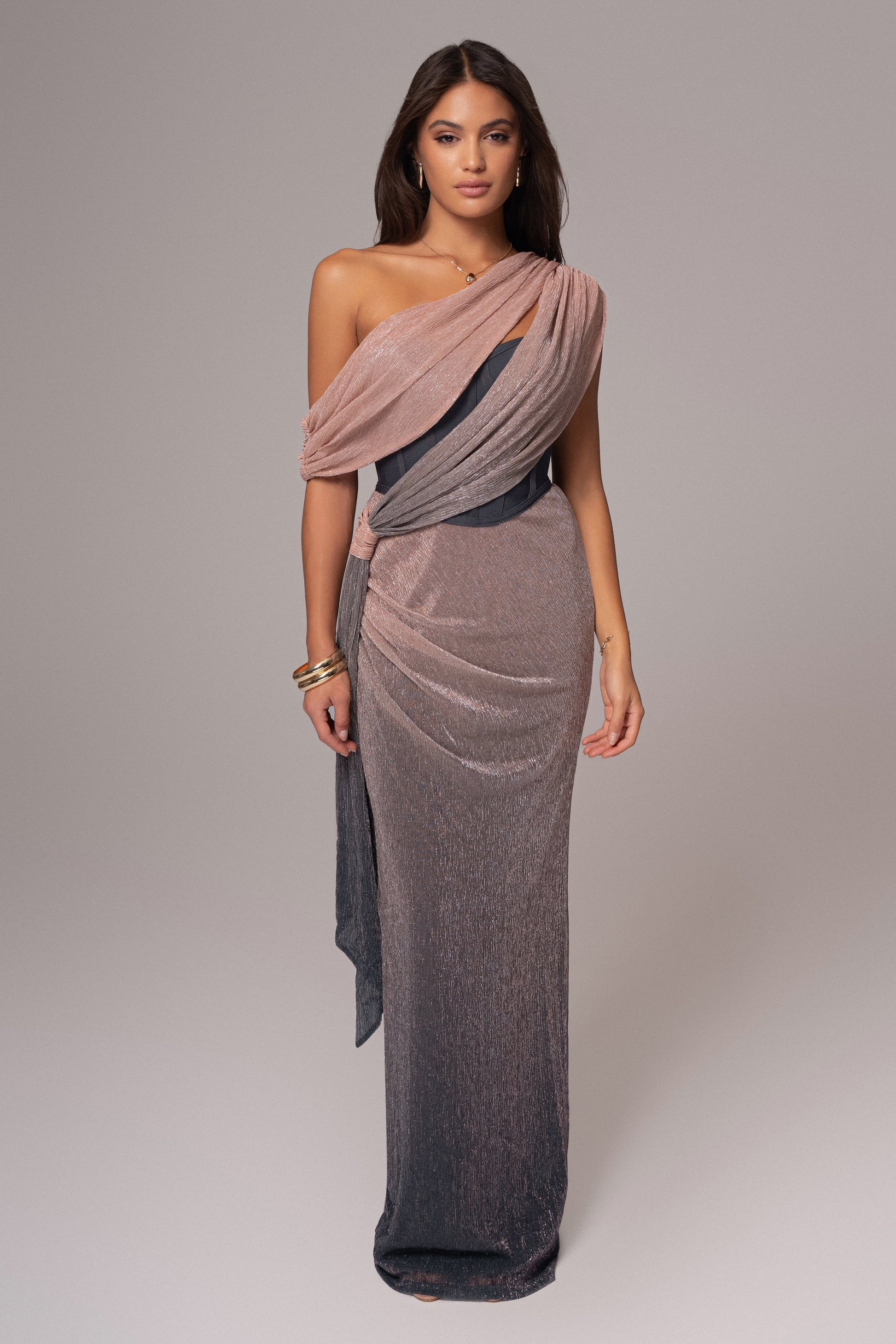 Pink Dusk Celestina Draped Maxi Dress JLUXLABEL