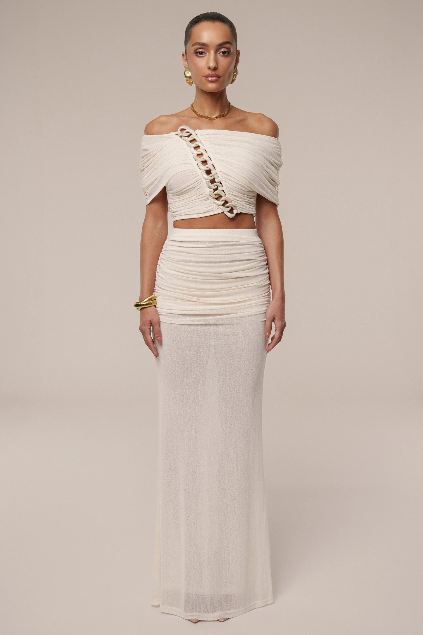 Ivory Ella Ruched Skirt Set JLUXLABEL