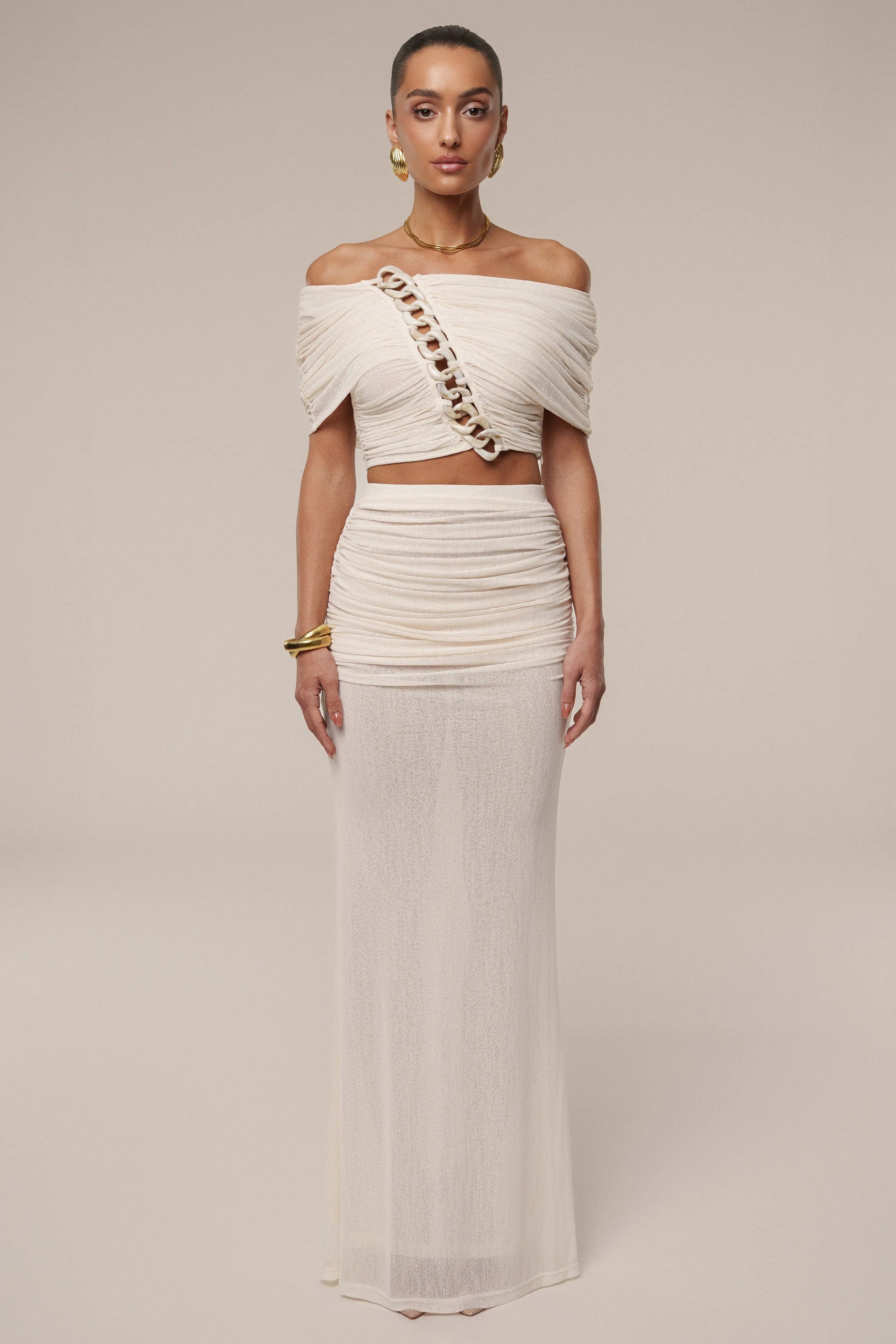 Ivory Ella Ruched Skirt Set JLUXLABEL