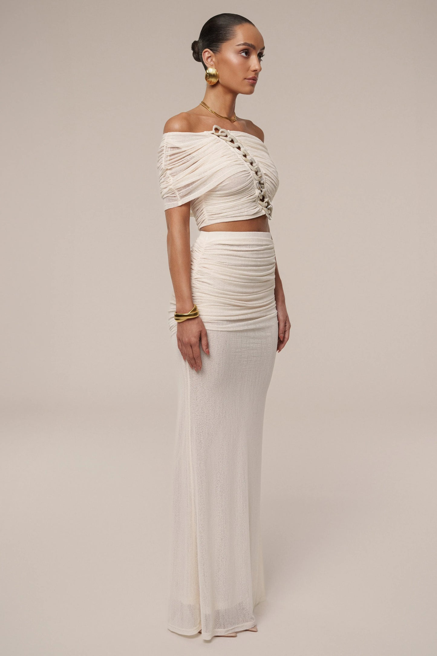 Ivory Ella Ruched Skirt Set JLUXLABEL