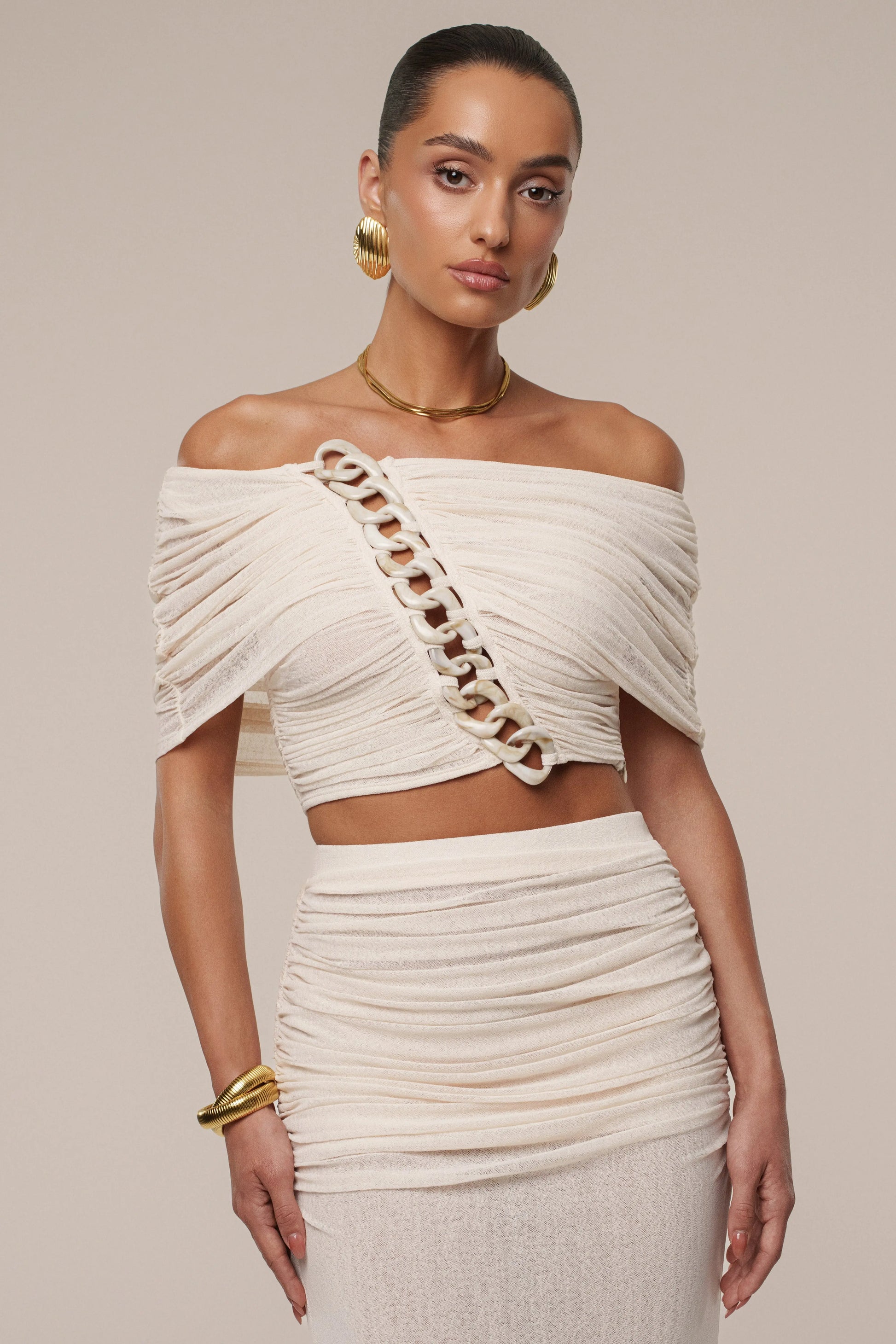 Ivory Ella Ruched Skirt Set JLUXLABEL