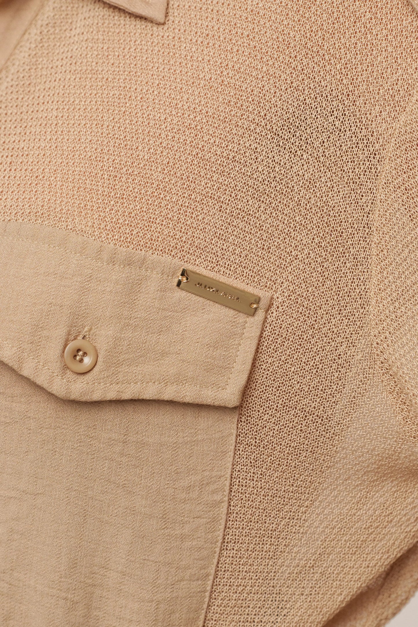 Beige Sway Sheer Button Up Top JLUXLABEL
