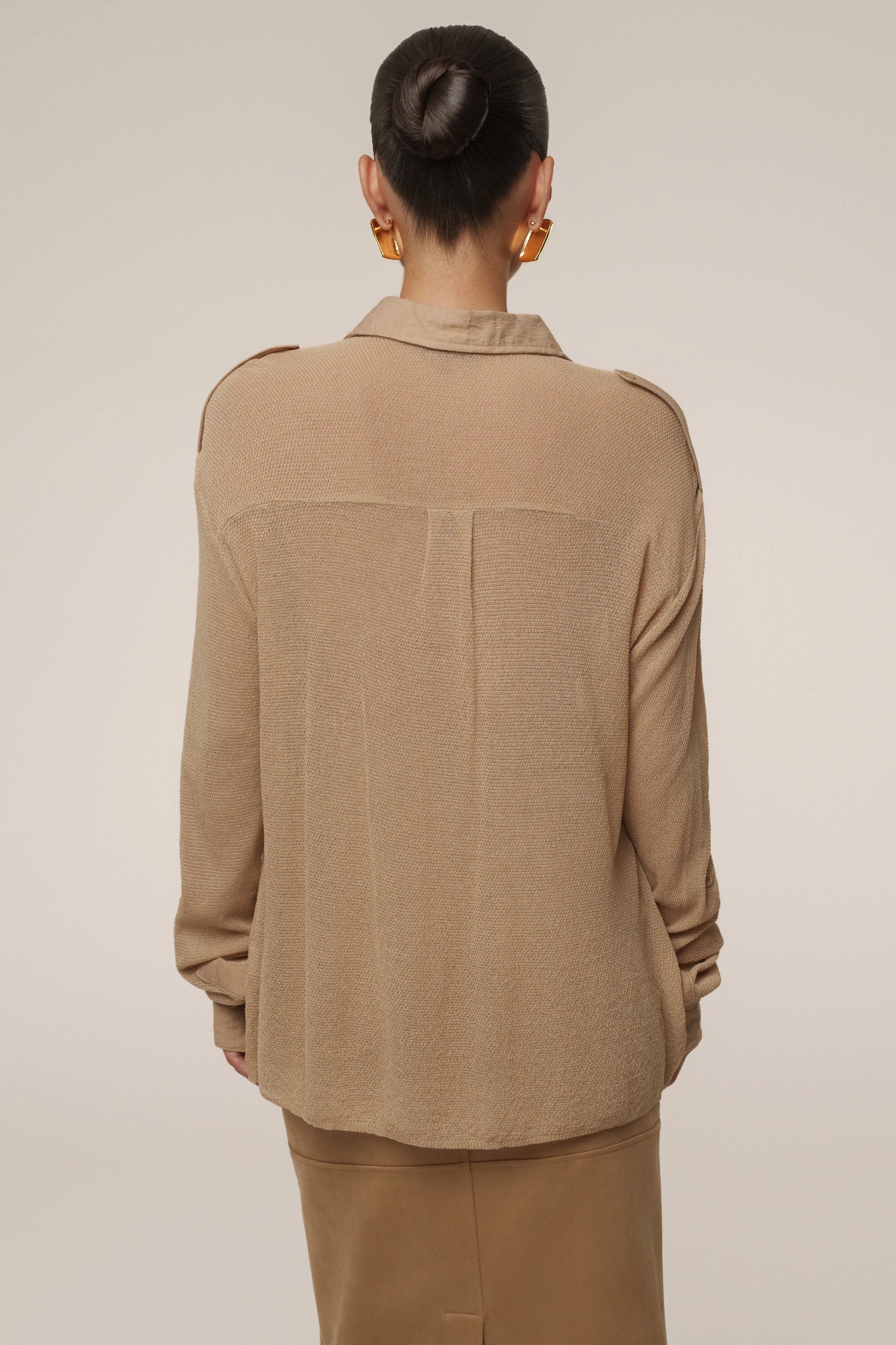 Beige Sway Sheer Button Up Top JLUXLABEL