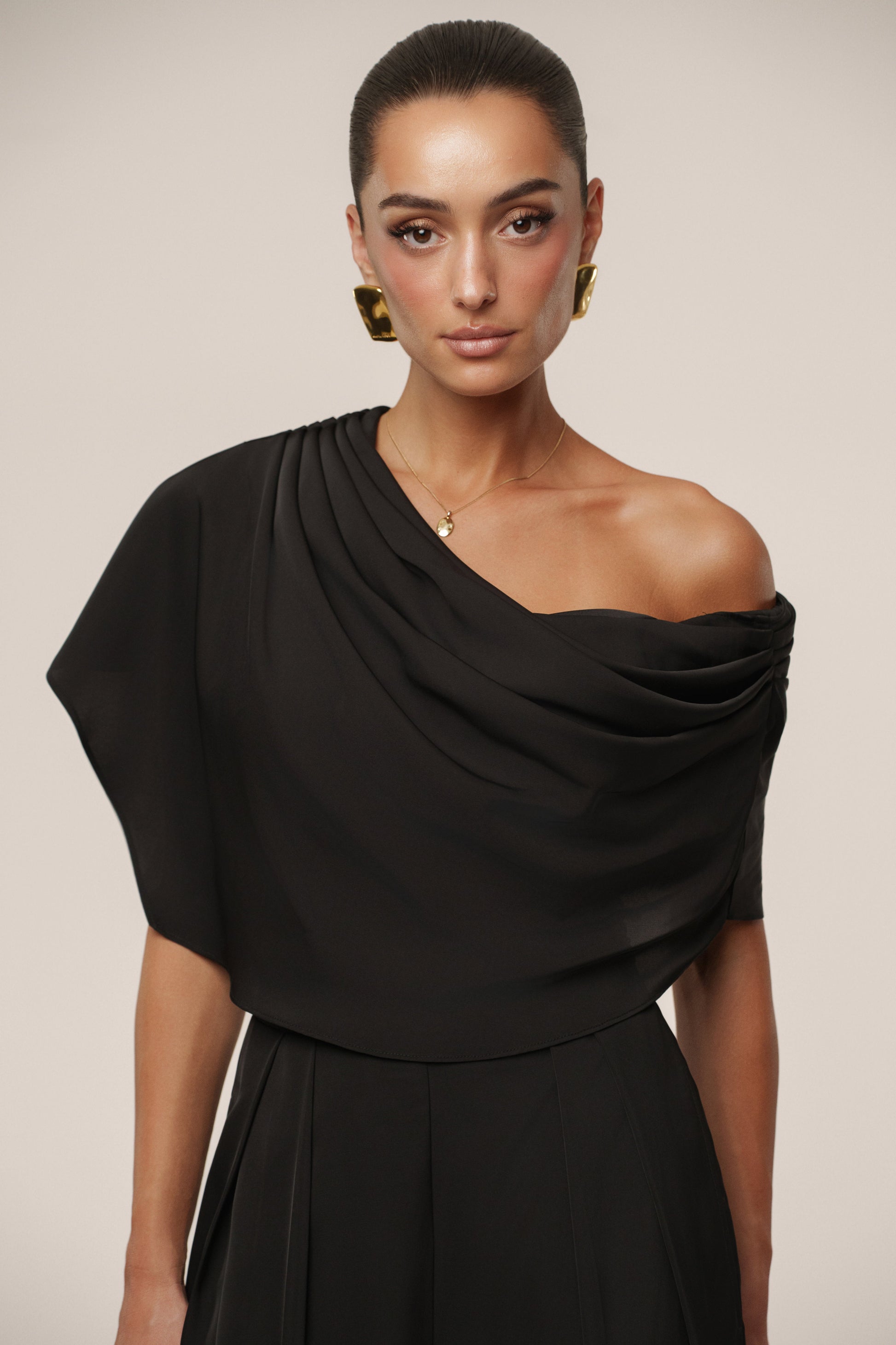 Black Gleam and Glow Satin Top JLUXLABEL
