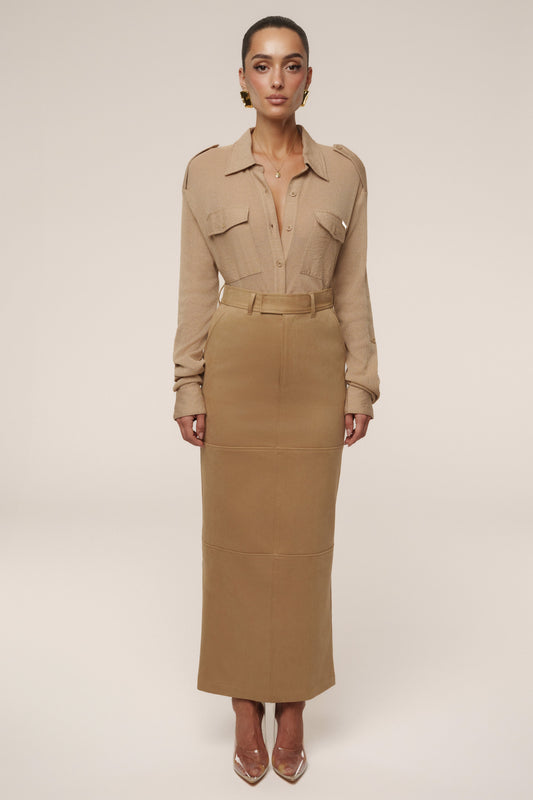 Beige Joy Suede Maxi Skirt