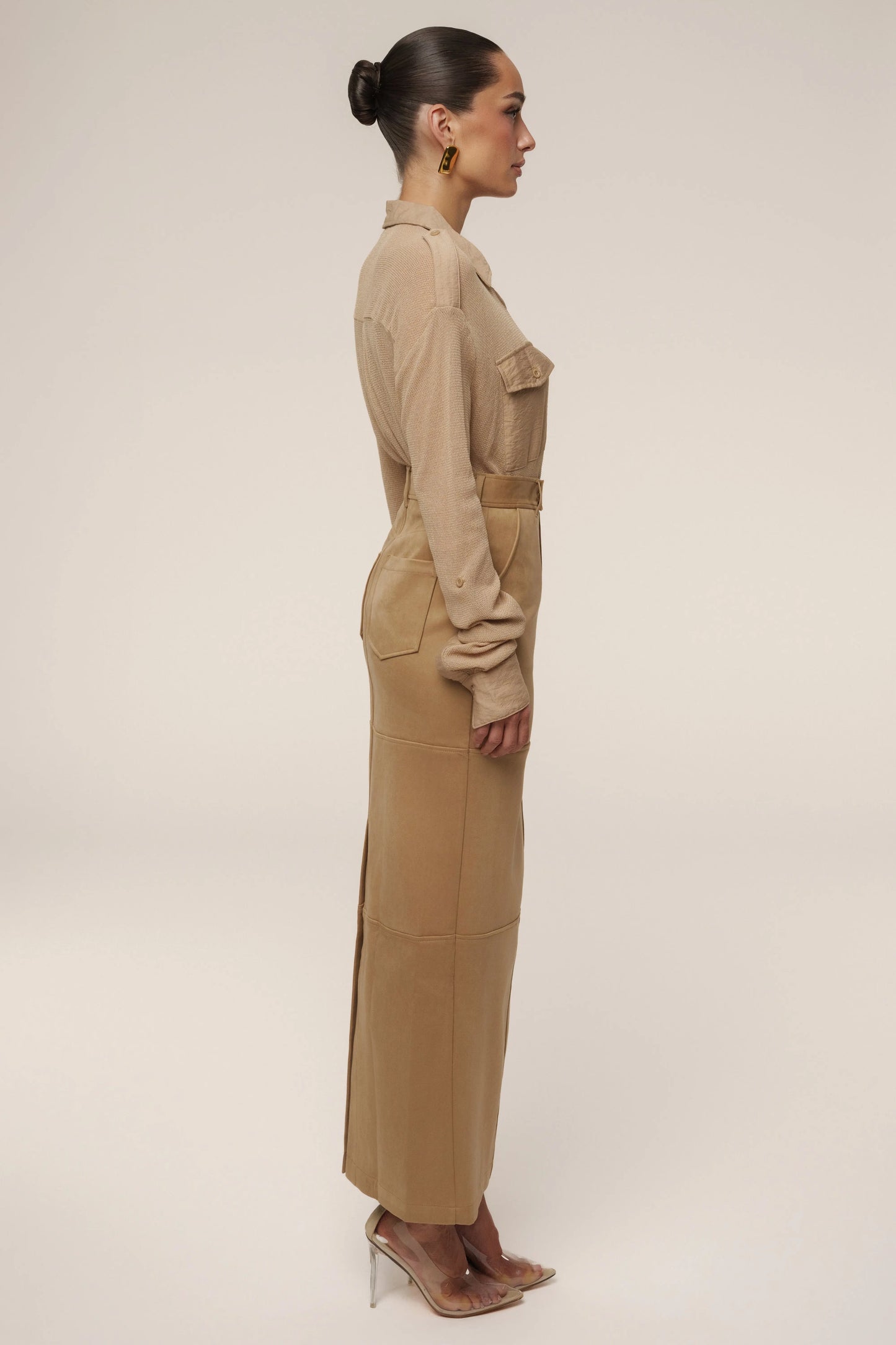 Beige Sway Sheer Button Up Top JLUXLABEL
