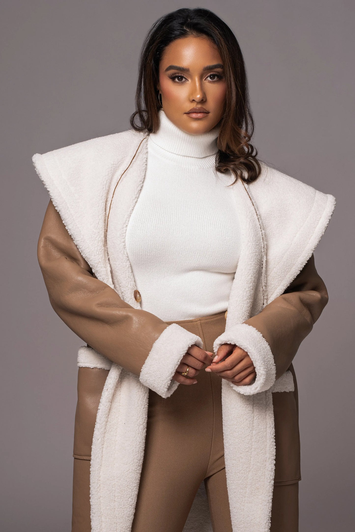 Tan Jaida Reversible Teddy Coat JLUXLABEL