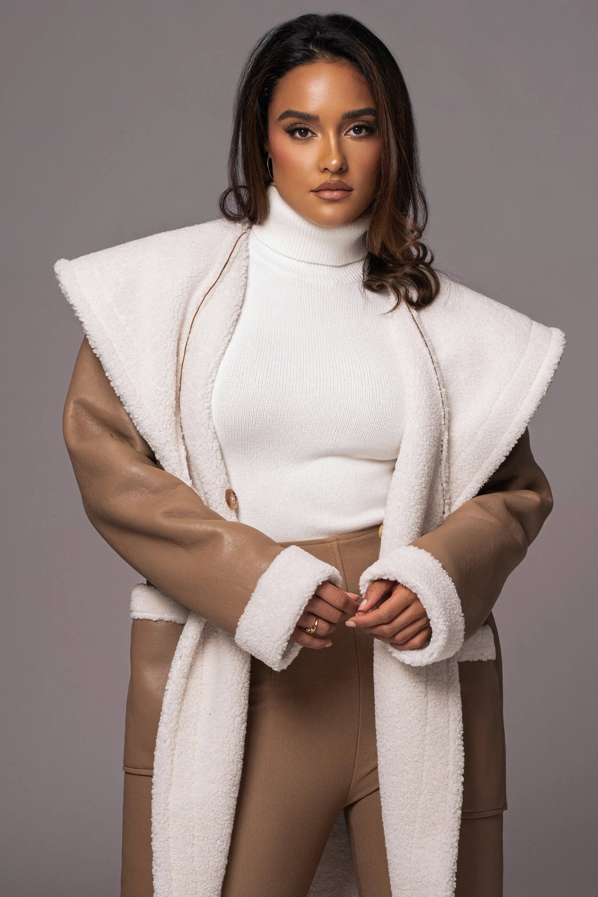 Tan Jaida Reversible Teddy Coat JLUXLABEL