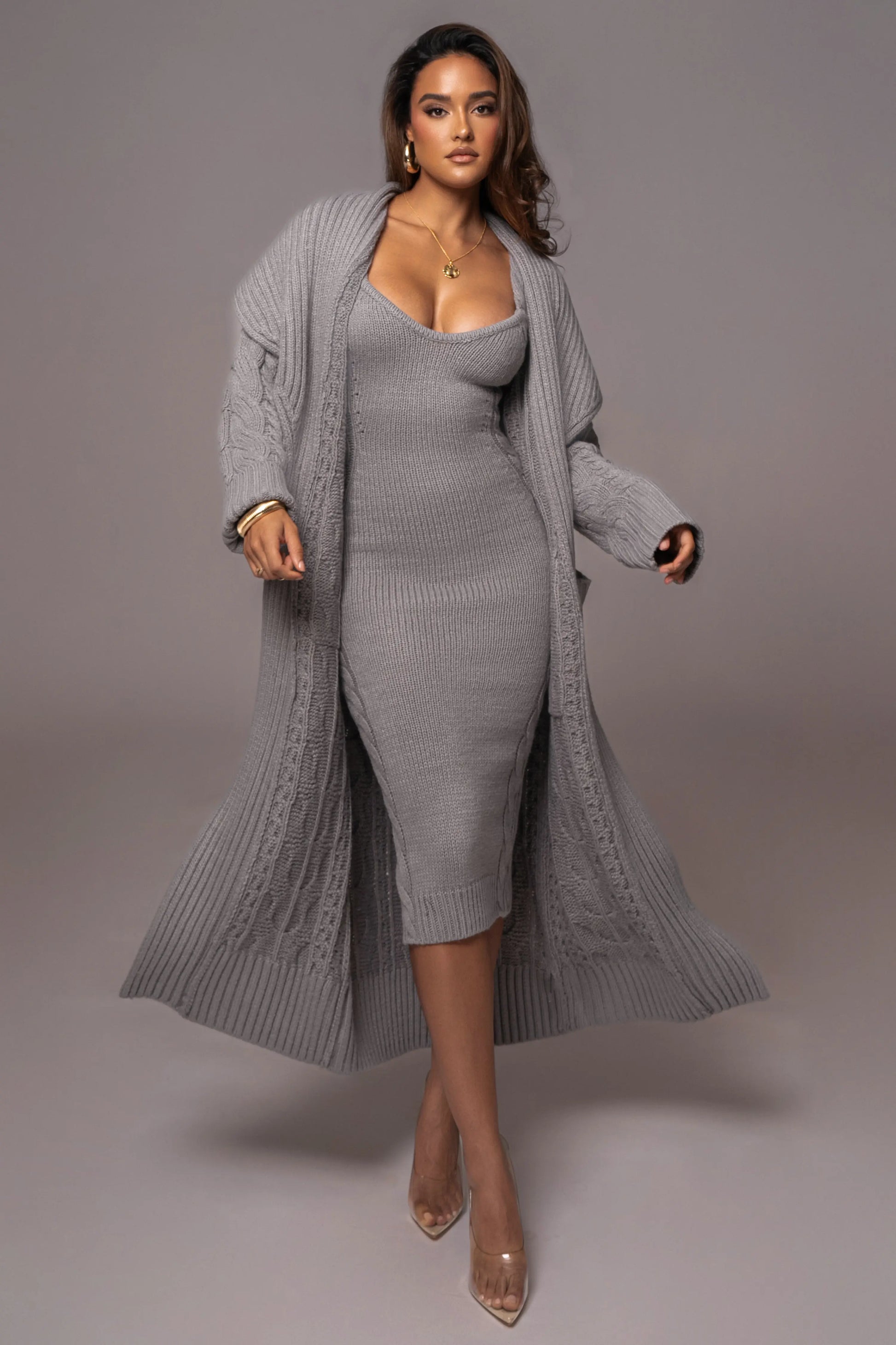 Heather Grey Upstate Cable Knit Cardigan JLUXLABEL