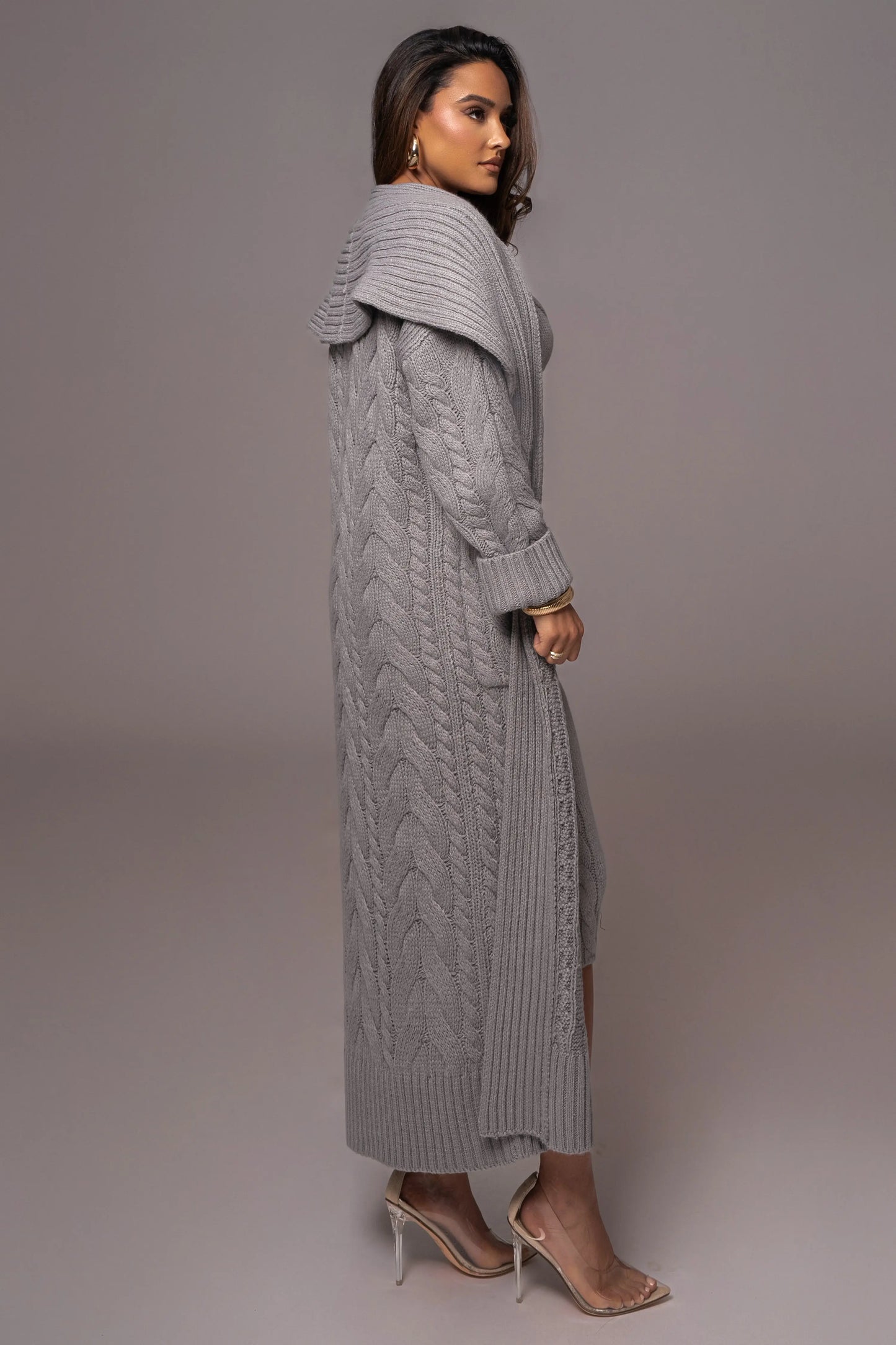 Heather Grey Upstate Cable Knit Cardigan JLUXLABEL