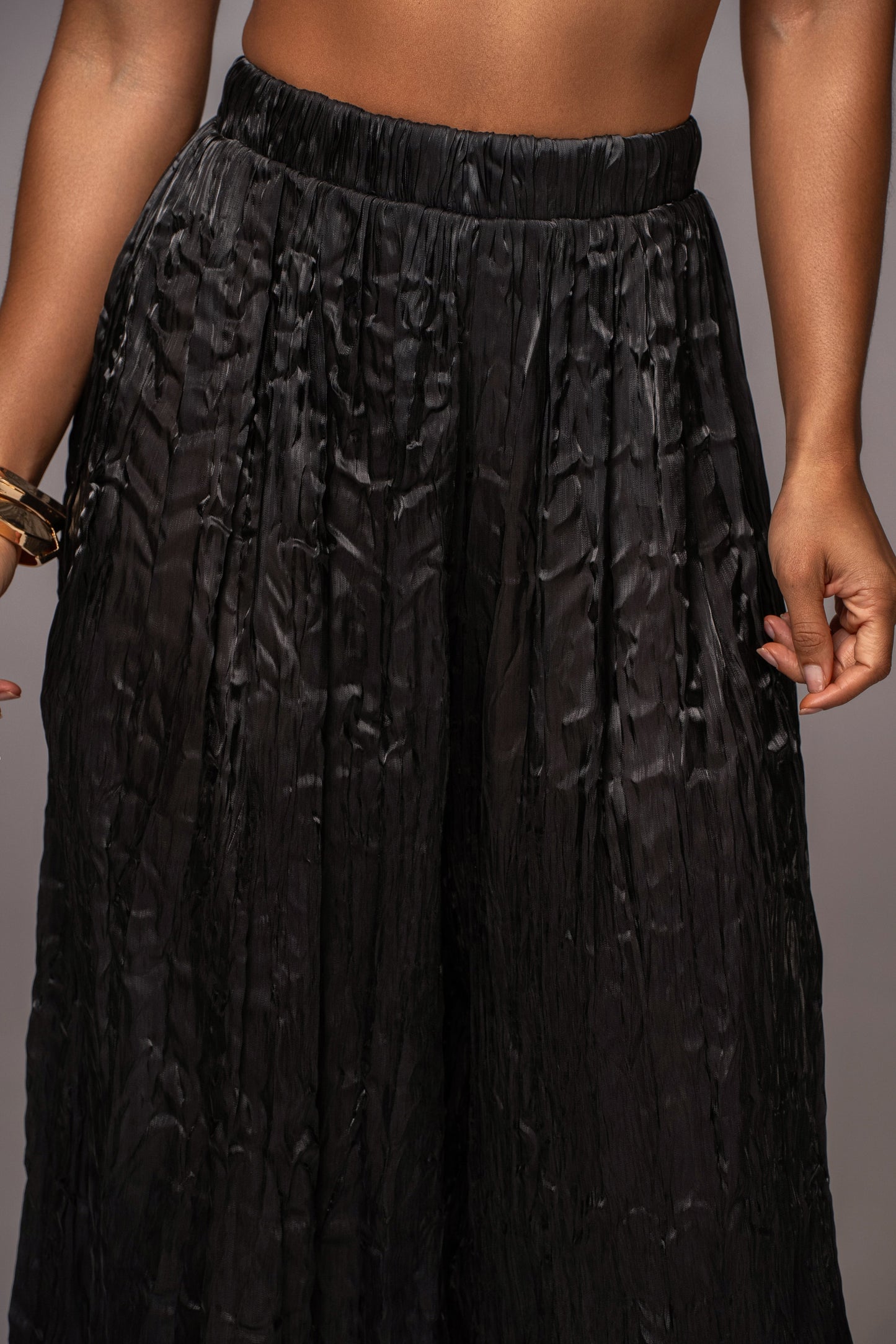 Black Let's Get Away Satin Pant Set