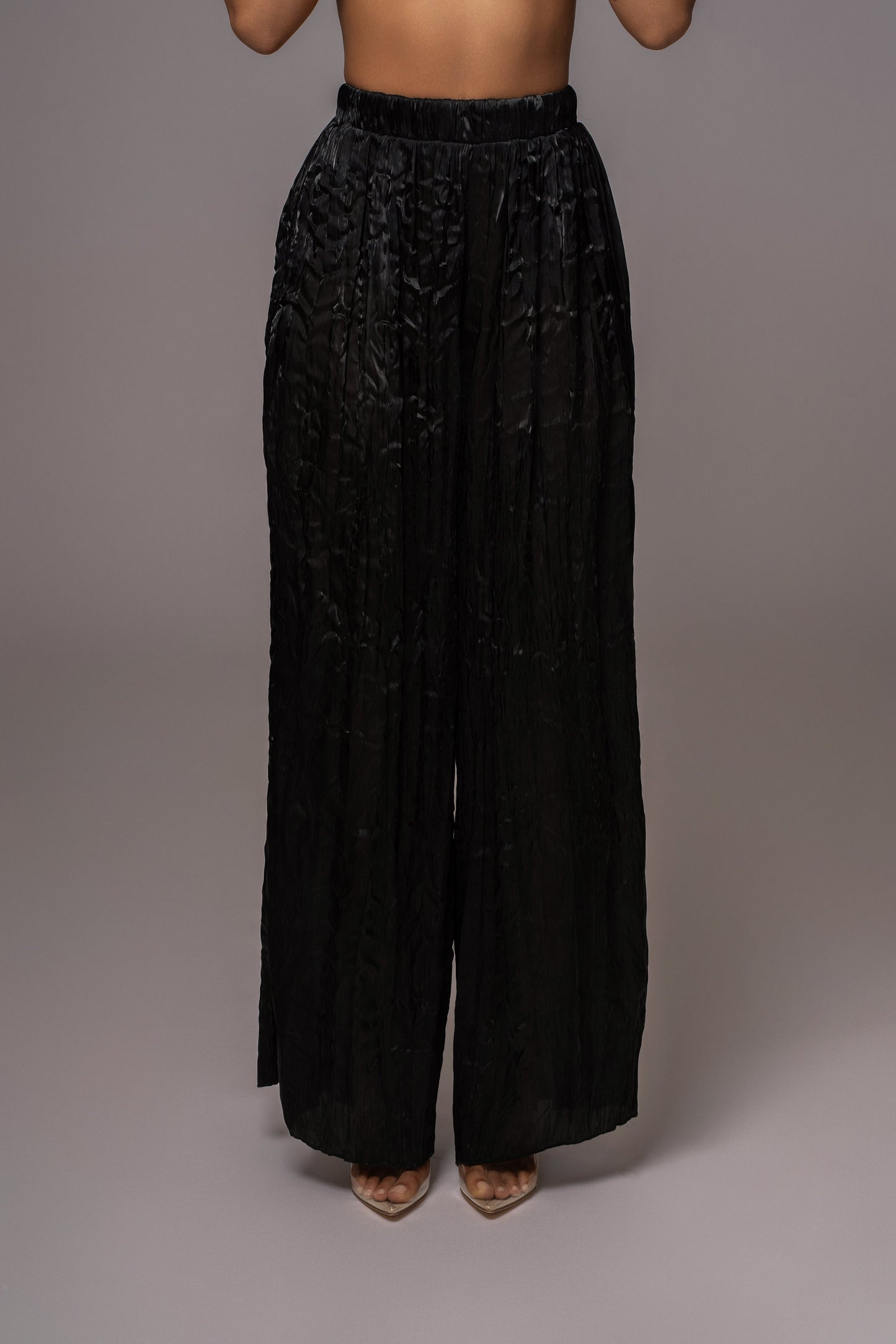 Black Let's Get Away Satin Pant Set