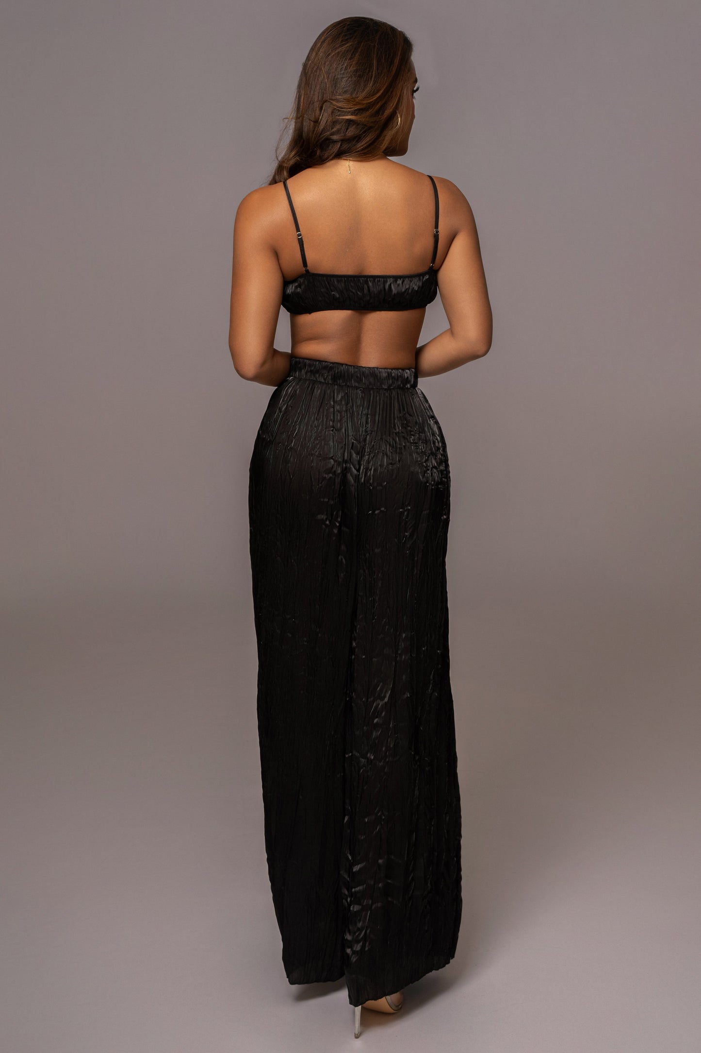 Black Let's Get Away Satin Pant Set
