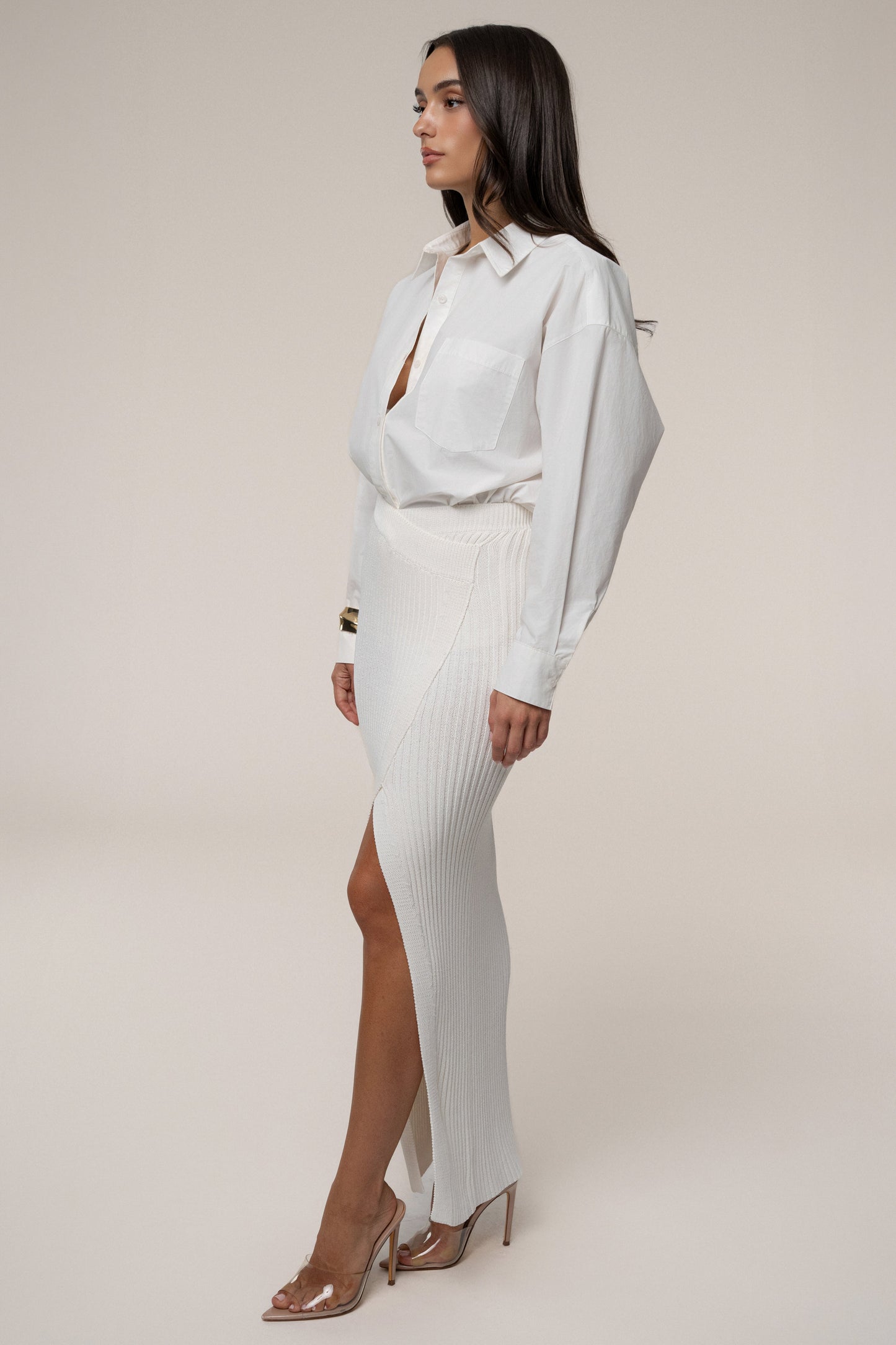 Ivory Hamptons Ribbed Slit Skirt