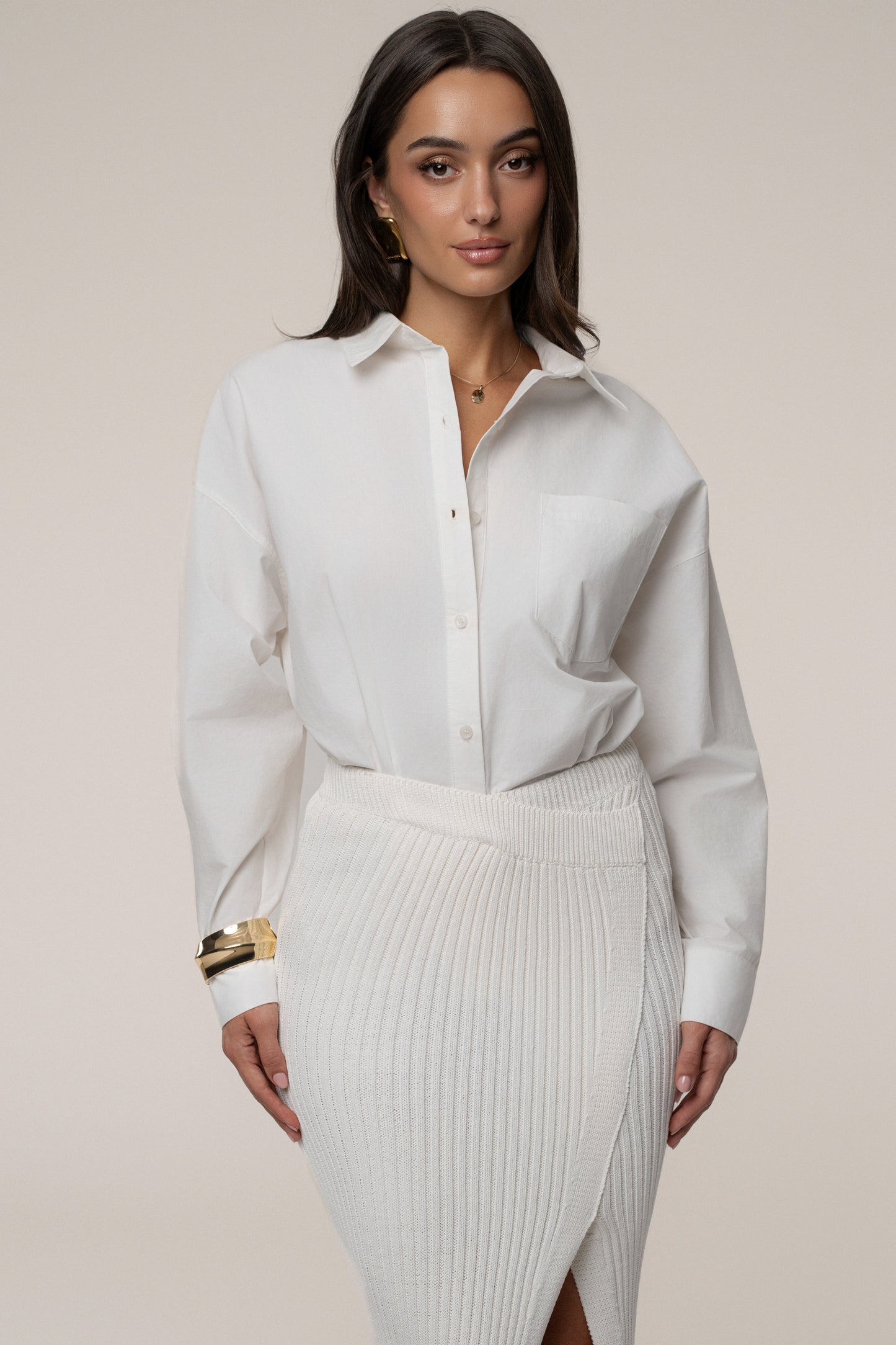 Ivory Hamptons Ribbed Slit Skirt