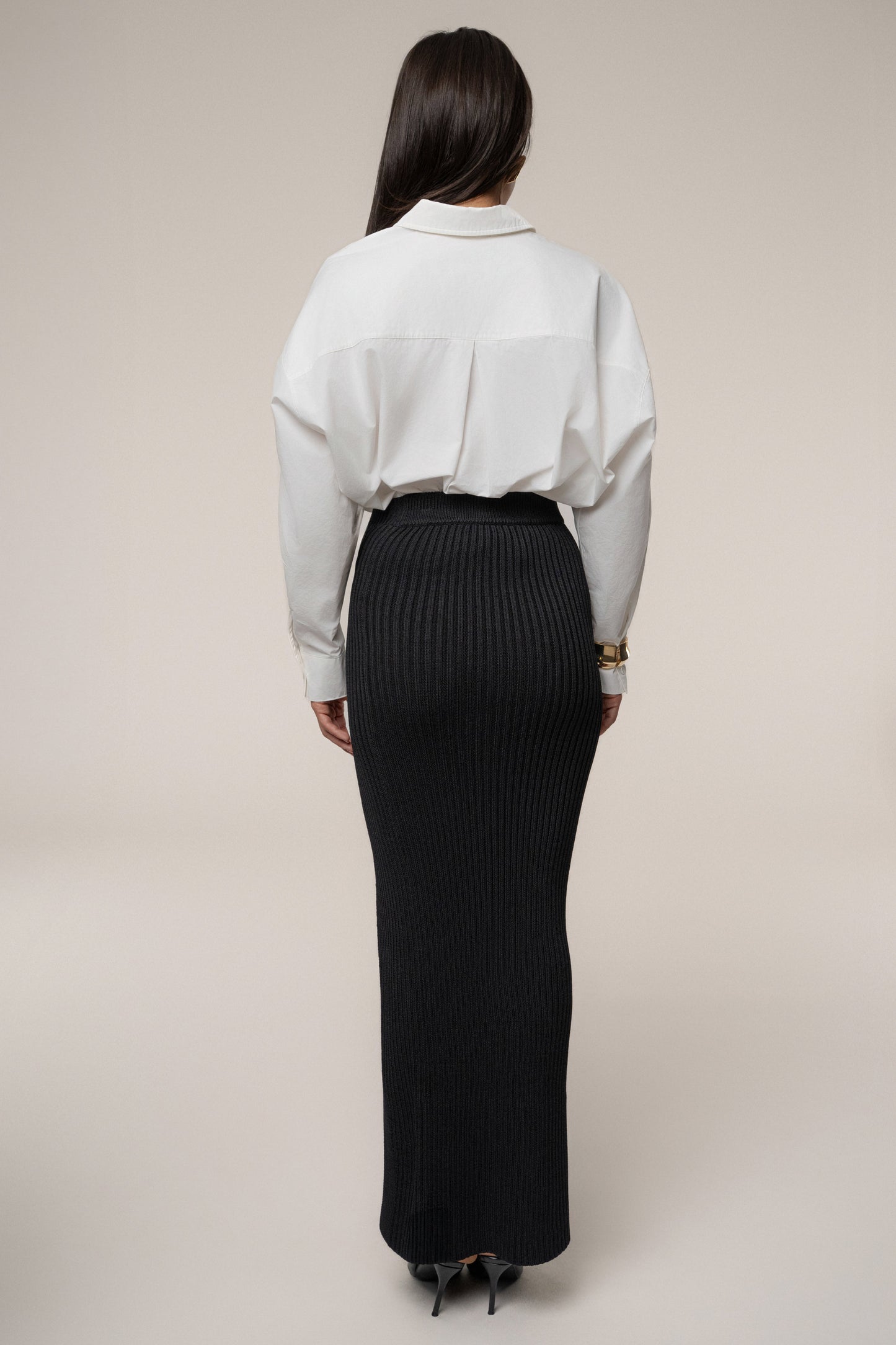 Black Hamptons Ribbed Slit Skirt