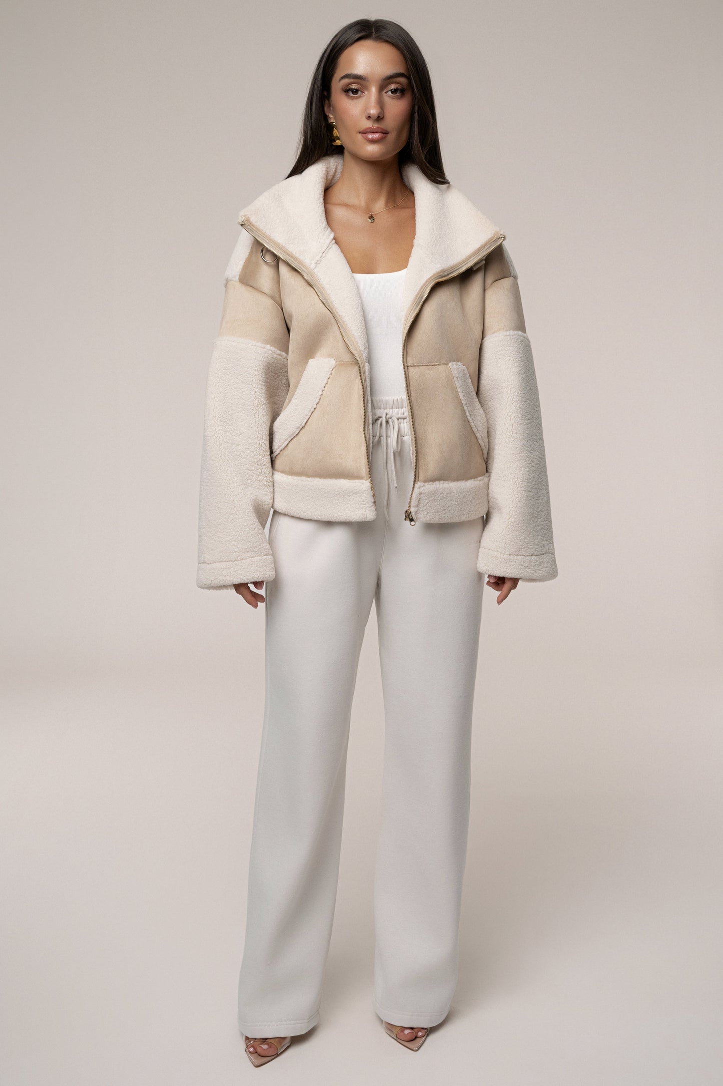 Sand Suede And Sherpa Jacket